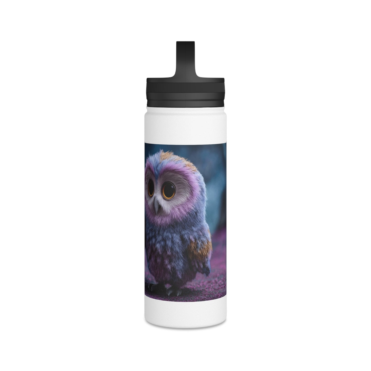 Velvet Owl With Heart Stainless Steel Water Bottle, Handle Lid – Midnight Whimsy Companion