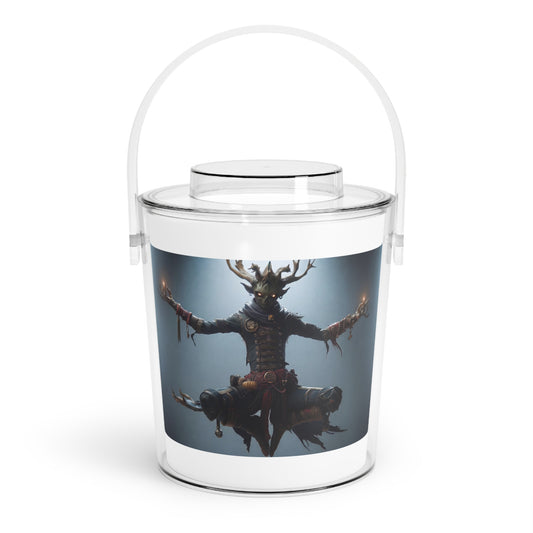 Celestial Stag Sentinel Ice Bucket with Tongs – Glowing Candlelit Meditation