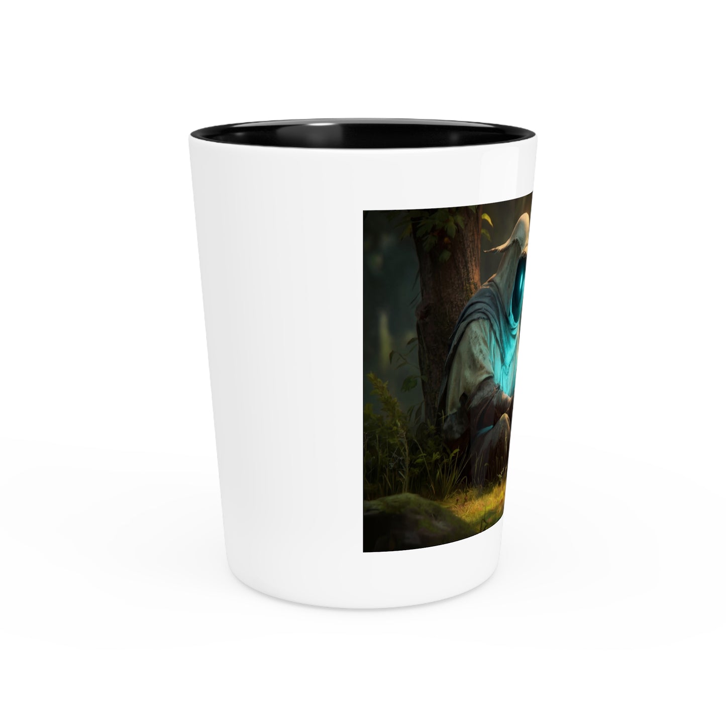 Forest Sentinel Shot Glass – Twilight Guardian with Glow-Cooled Plant