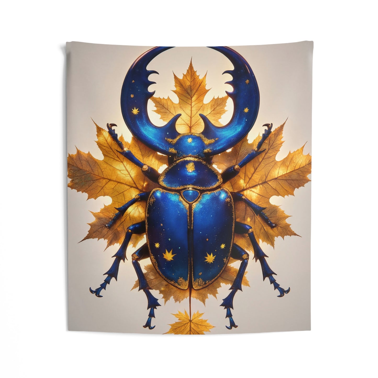 Celestial Beetle Indoor Wall Tapestries – Midnight Blue & Gilded Autumn Dream
