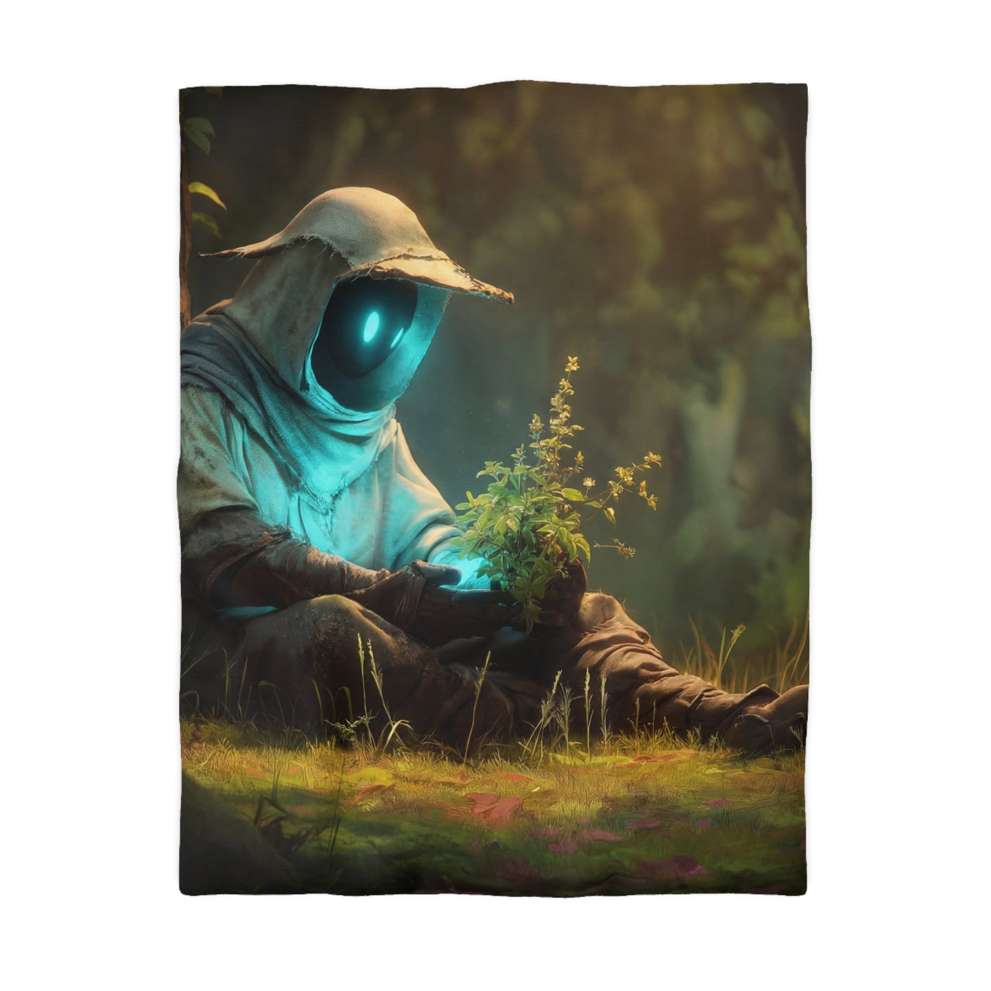 Forest Sentinel Microfiber Duvet Cover – Glowing Eye in the Twilight Grove