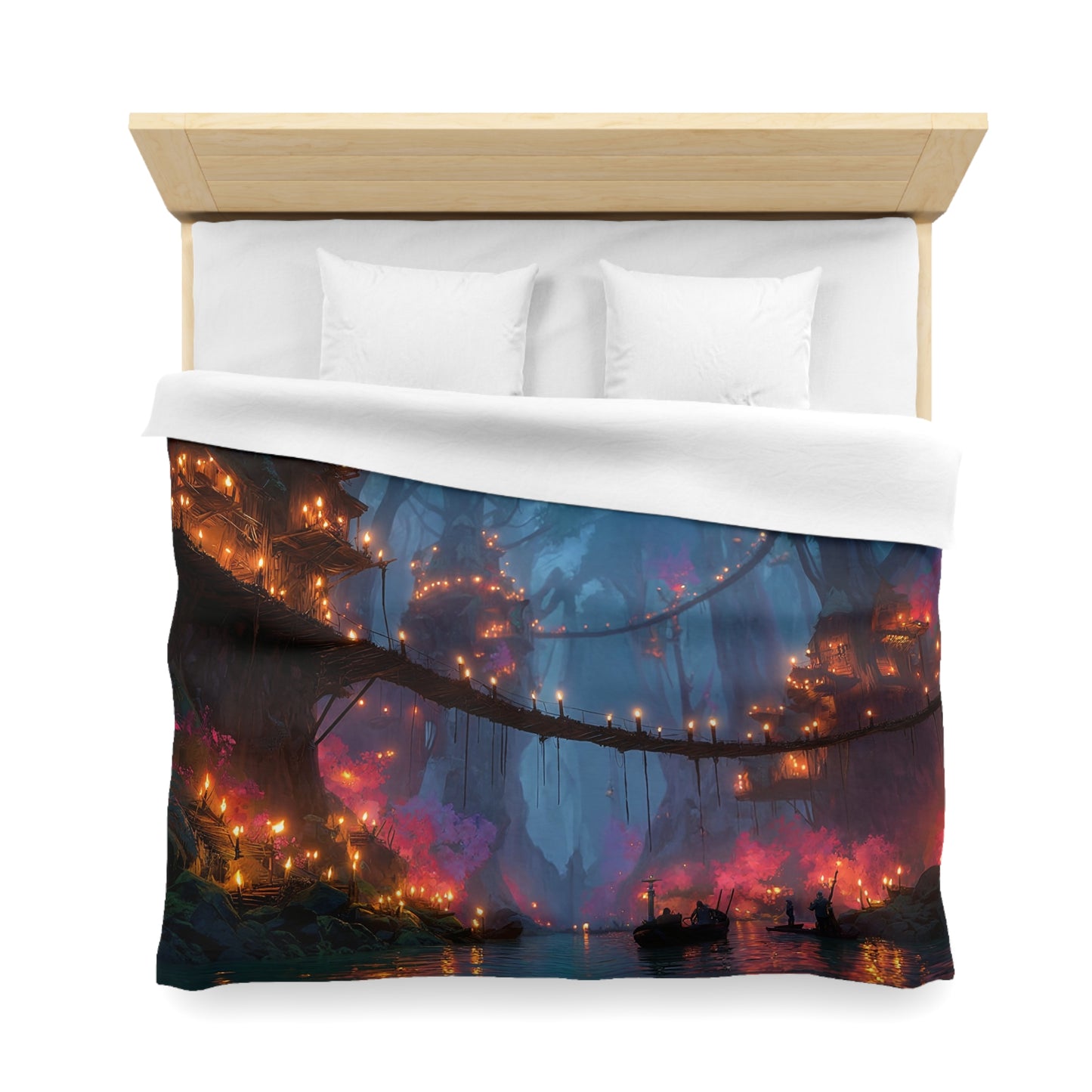Whispering Canopy Duvet Cover – Glowlit Treehouse River Journey