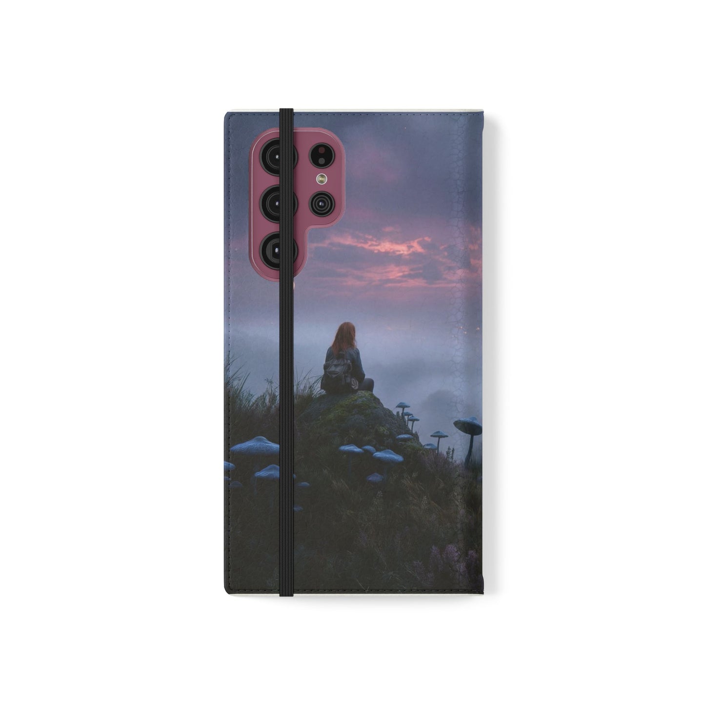 Misty Hilltop Flip Cases – Red-Haired Wanderer at Twilight