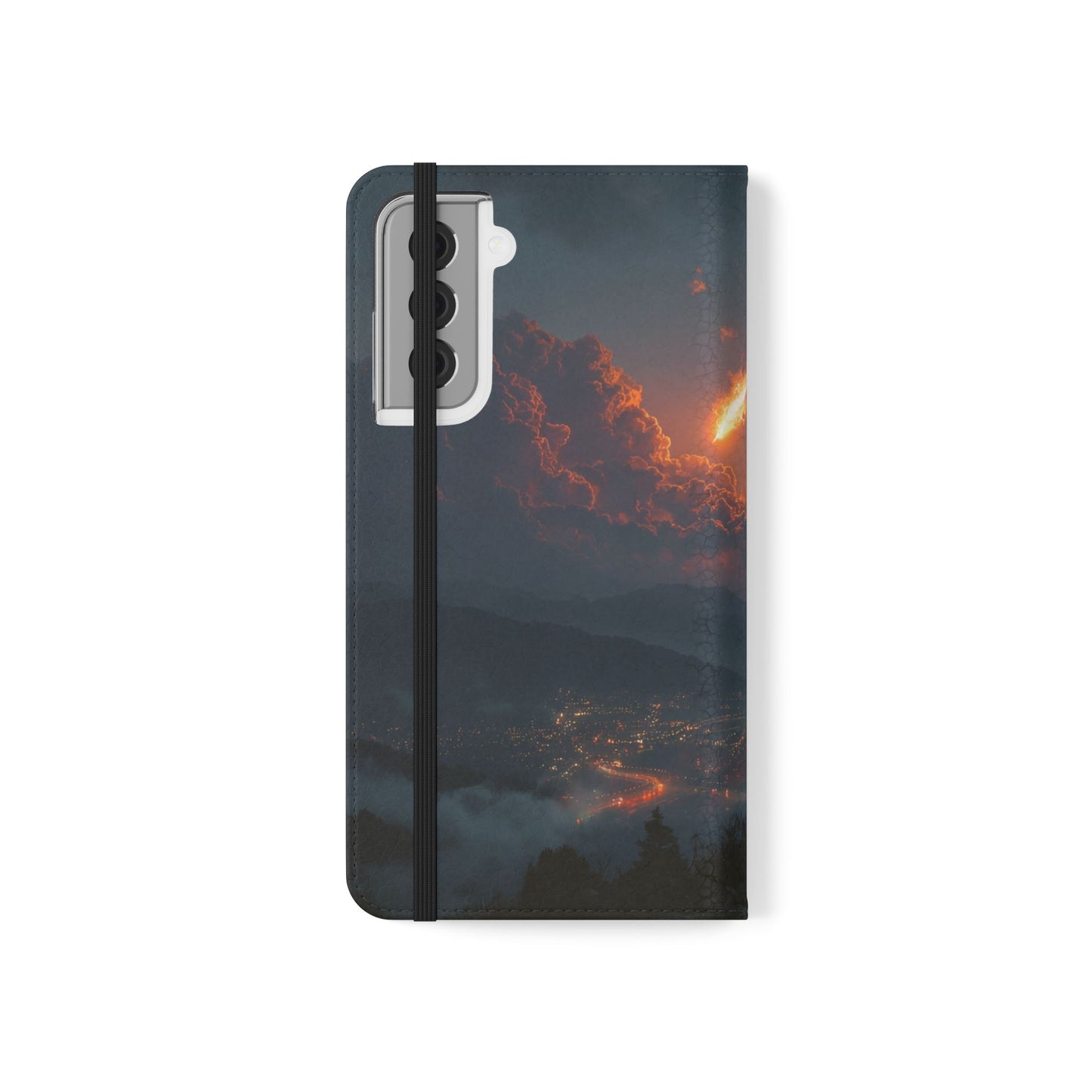 Meteor Over Valley Flip Cases – Crimson Sky Sentinel Cover