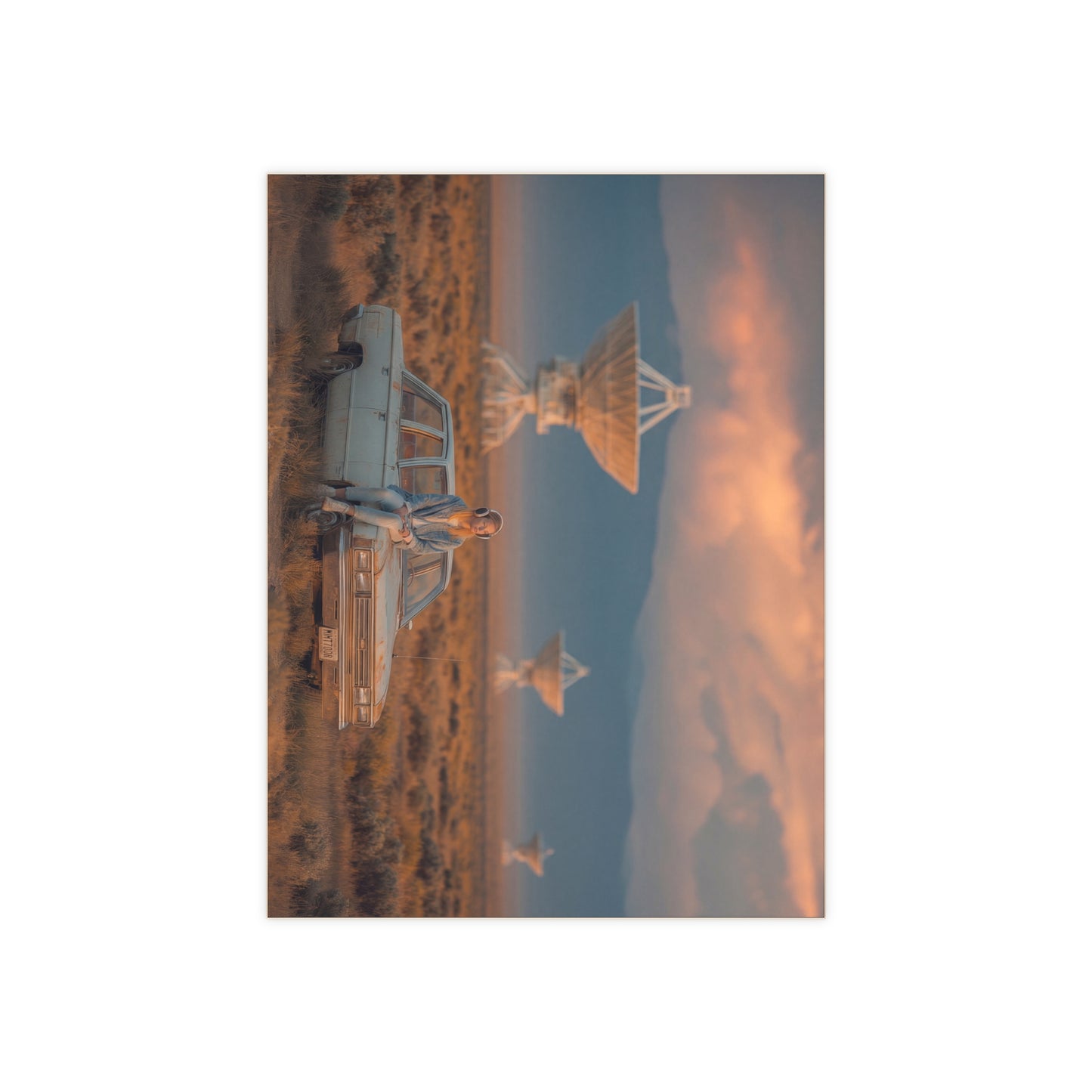 Desert Radio Astronomer Ceramic Photo Tile – Sunset Listening Station