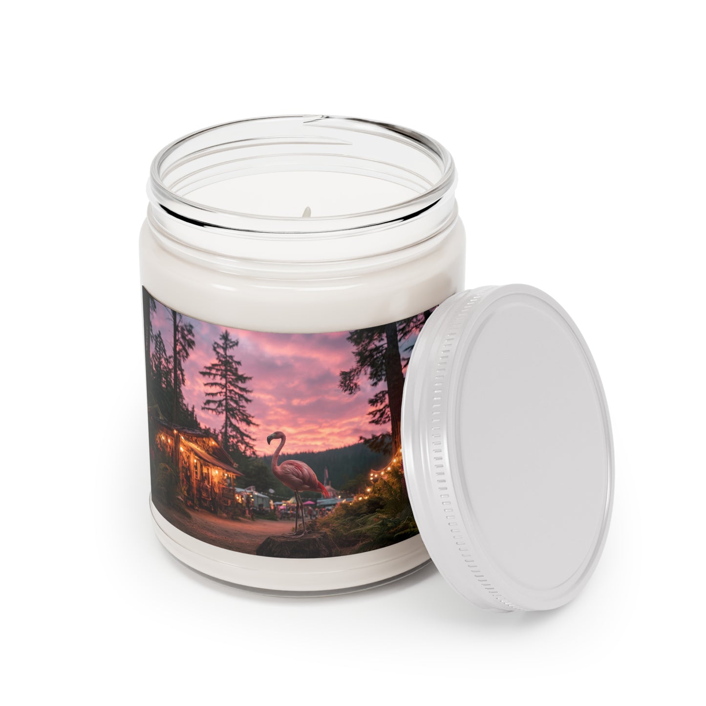 Forest Flamingo Scented Soy Candles with White Lid, 9oz – Twilight Campground Serenity