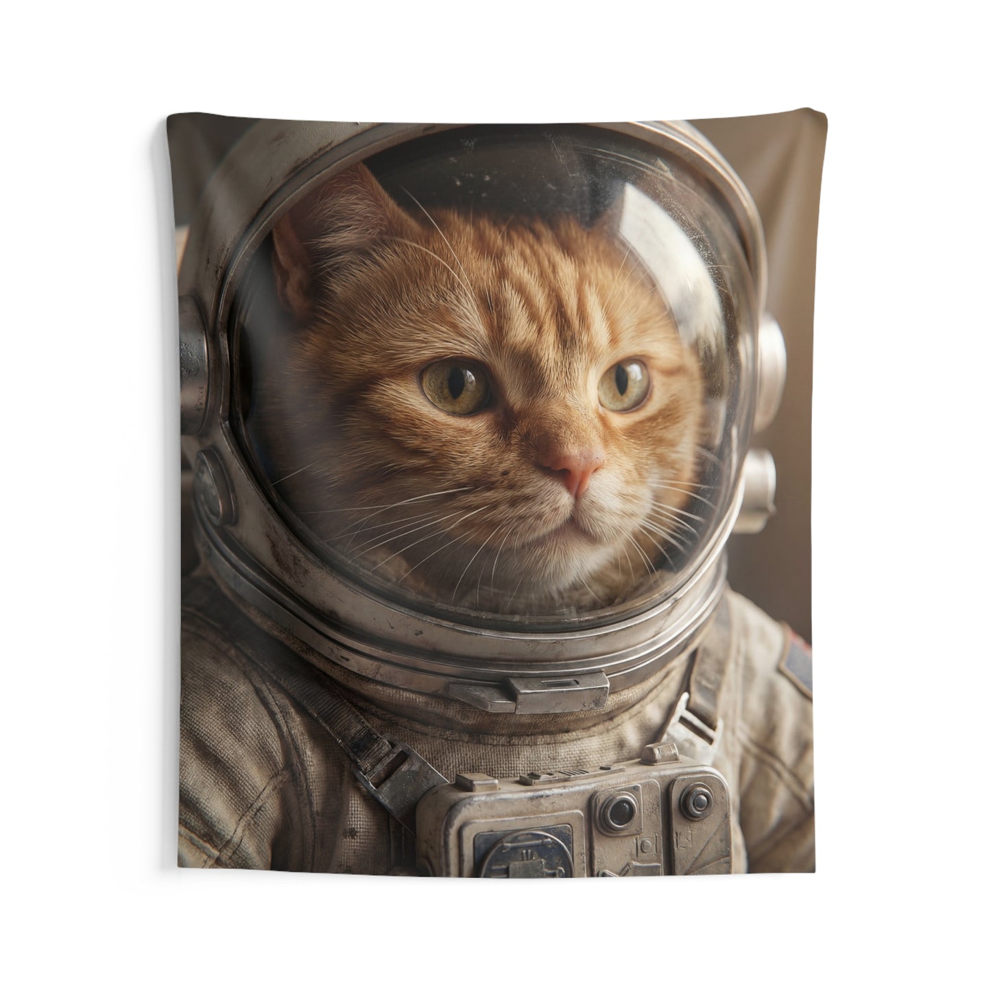 Feline Astronaut Indoor Wall Tapestries – Warm-Glow Mission Control