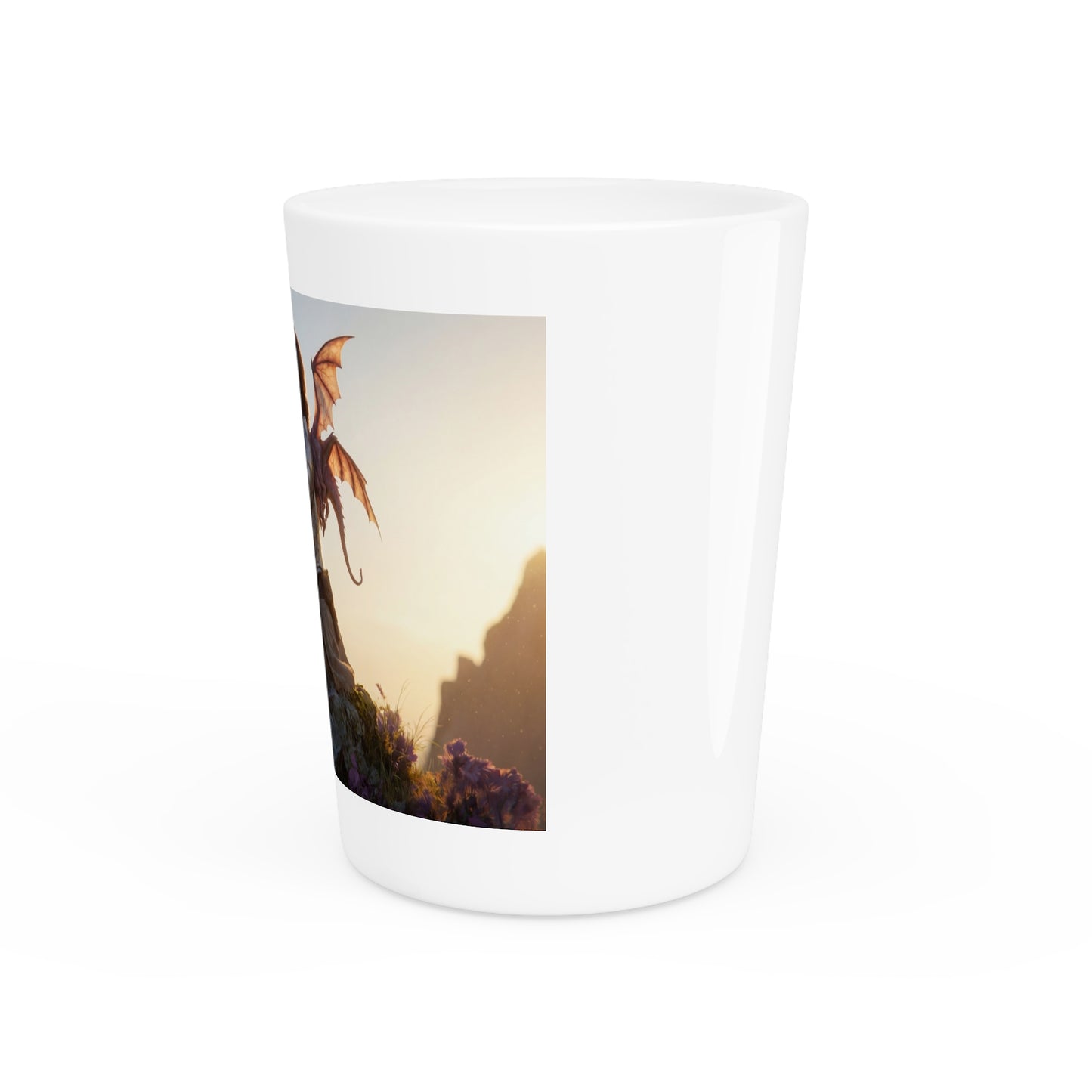 Dragon-Scaled Sentinel Shot Glass – Sunset Pact with a Winged Ally