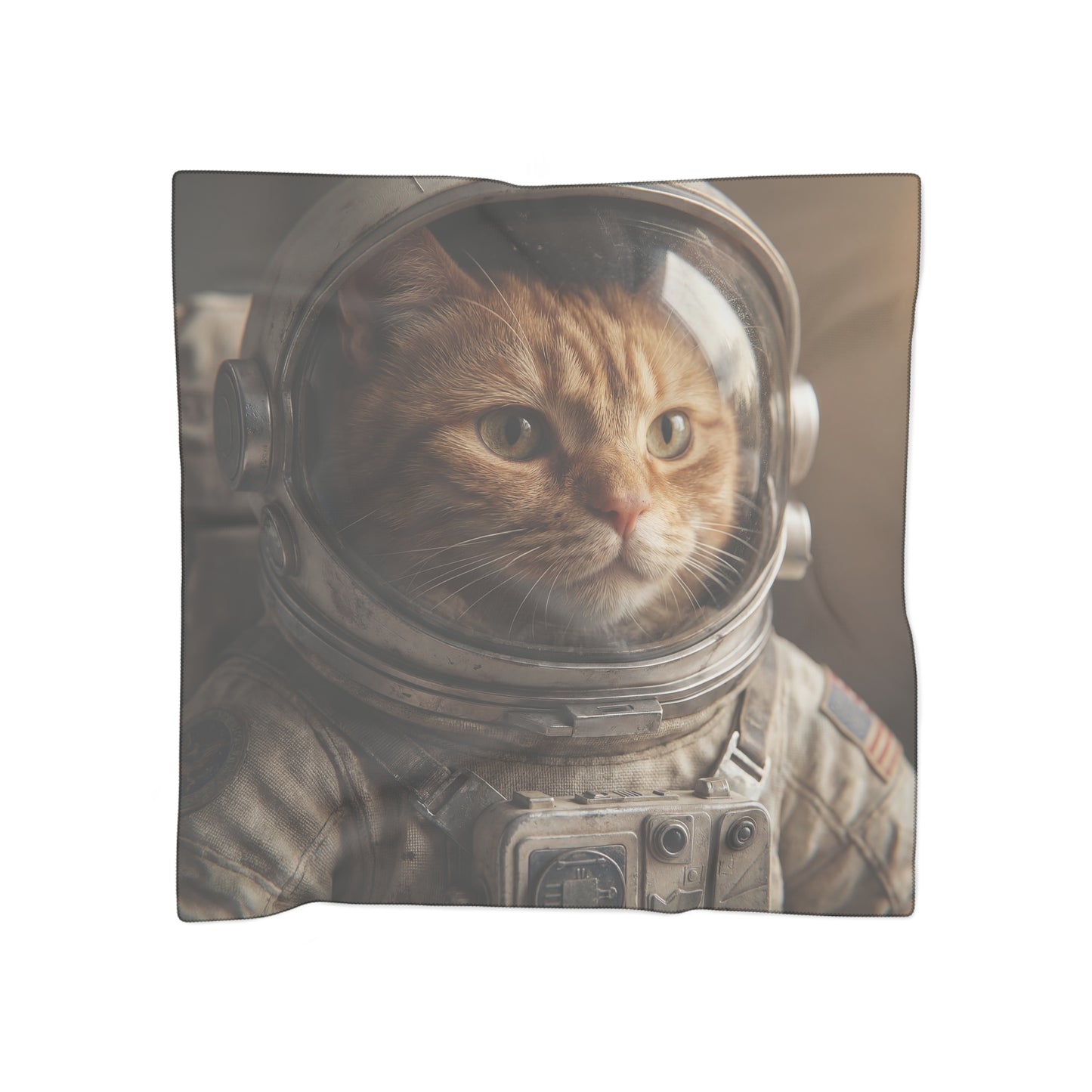 Astronaut Cat Poly Scarf – Warm Amber Eyes Through Cosmic Helm