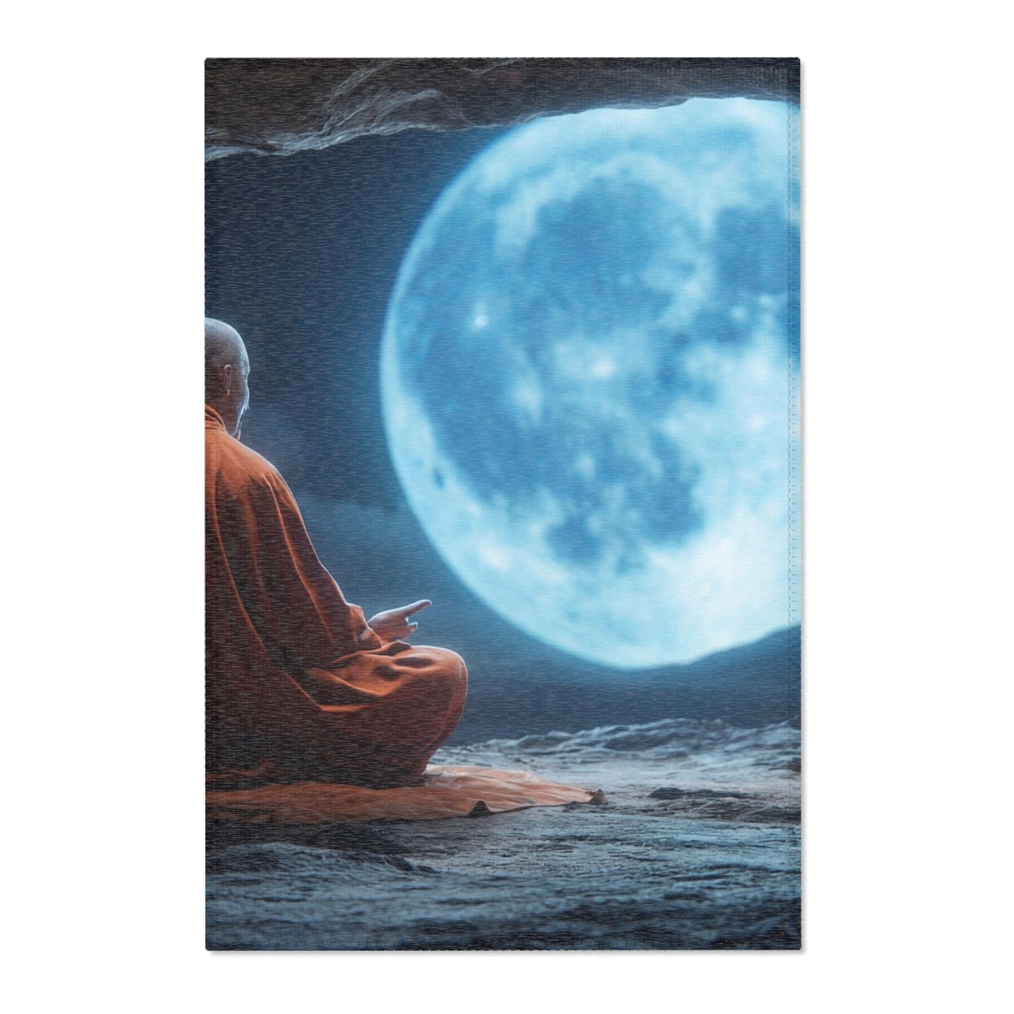 Moonlit Monk Meditation Rug – Serene Cave Sanctuary