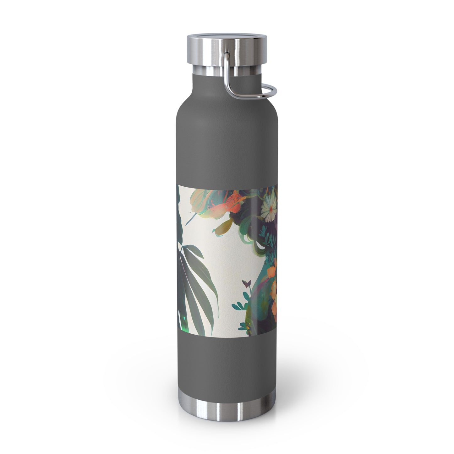 character design, double exposure shot, front profile of a beautiful tea faerie filled with a blooming amazonian jungle, happiness - Copper Vacuum Insulated Bottle, 22oz