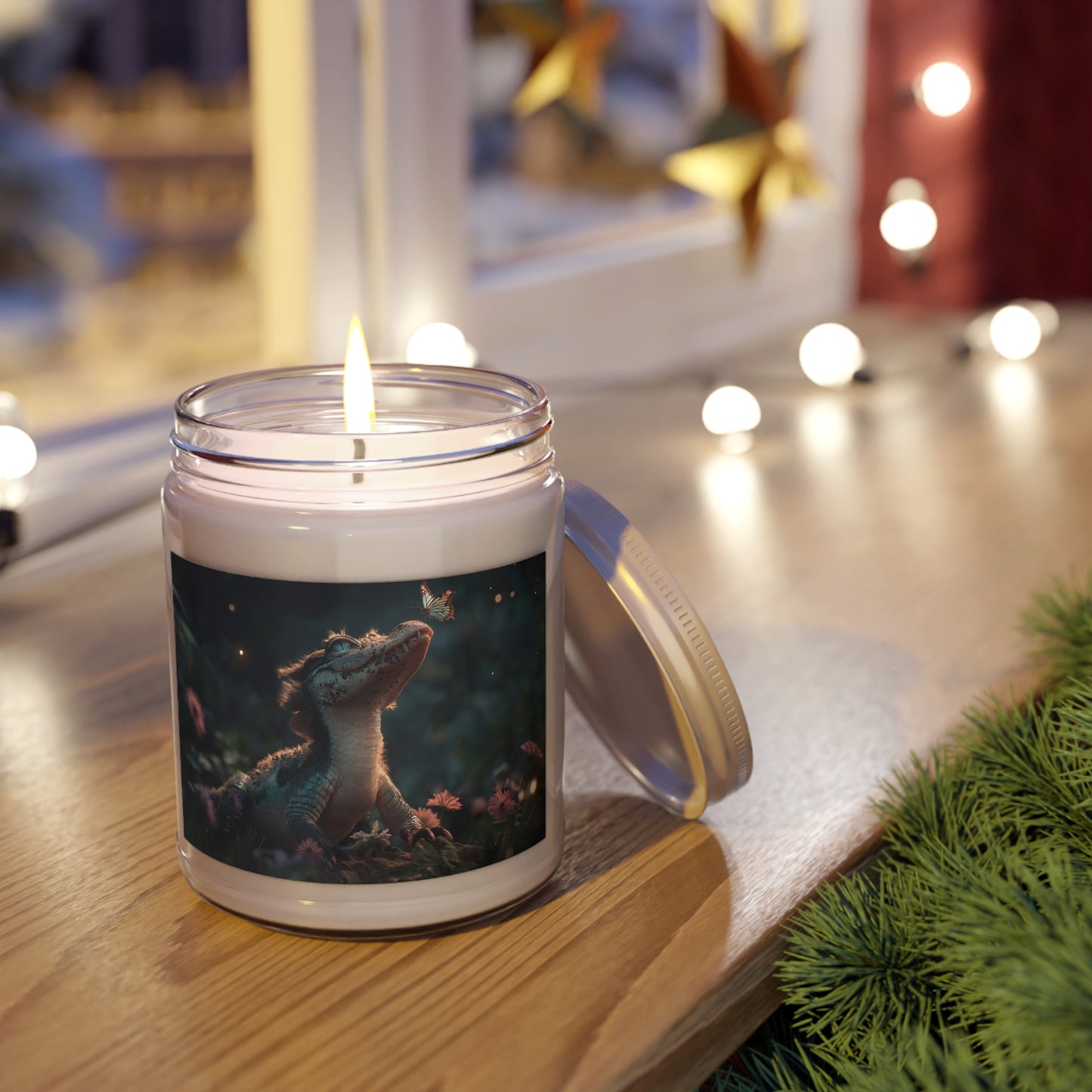 Gentle Crocodile & Butterfly Scented Soy Candles with White Lid, 9oz – Twilight Garden Whispers