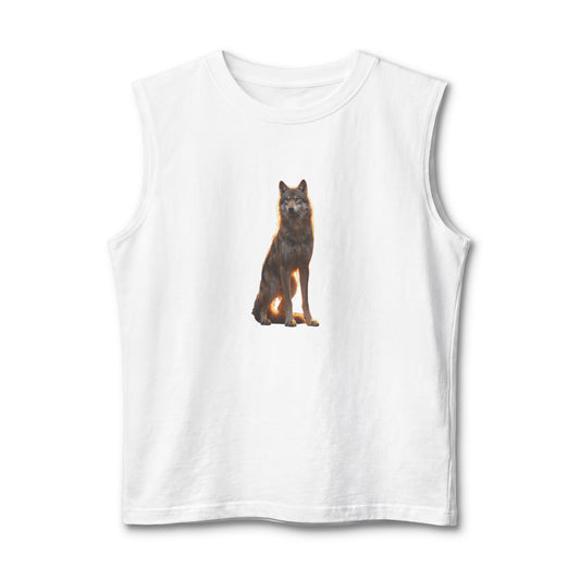 Golden Hour Wolf Jersey Muscle Tank – Sentinel at Dusk Graphic Tee