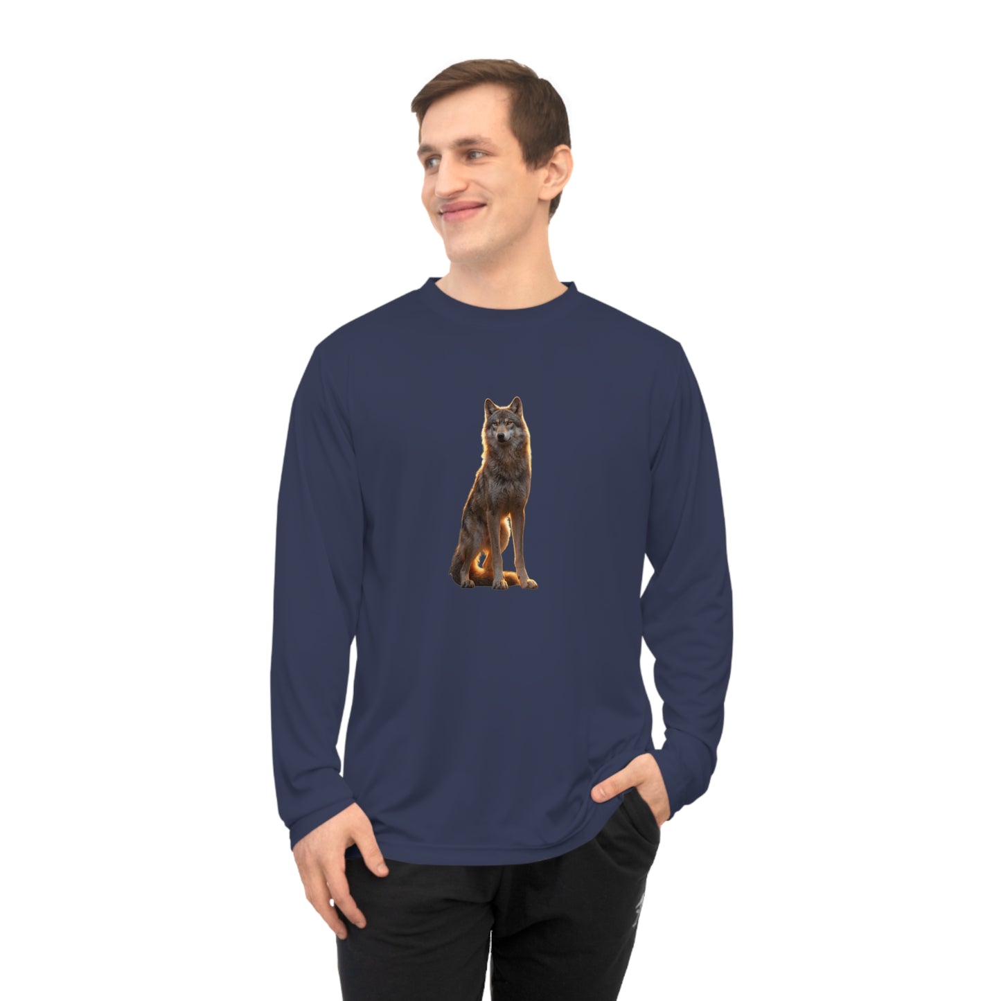Golden Hour Wolf Unisex Performance Long Sleeve Shirt – Silent Watcher at Twilight
