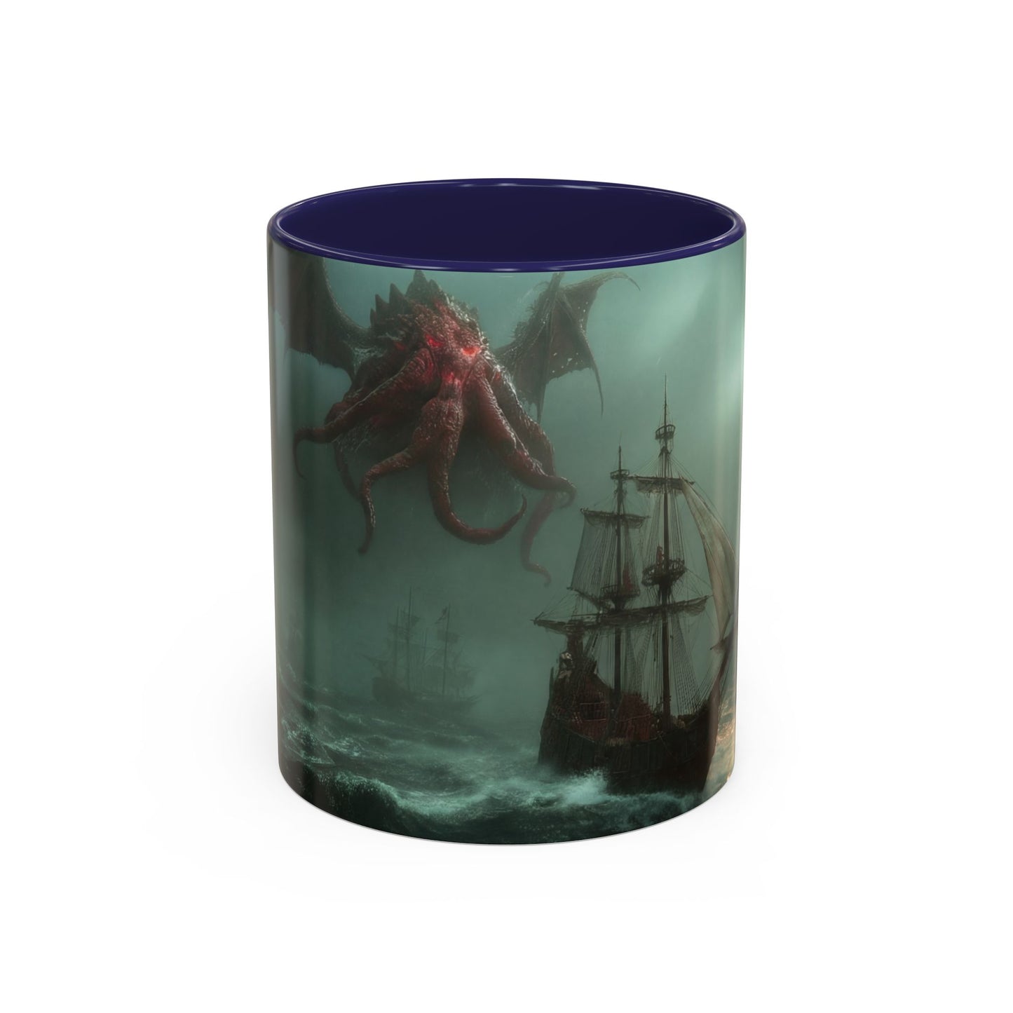 Leviathan Sentinel Accent Coffee Mug (11, 15oz) – Crimson Wyvern Guardian Seascape