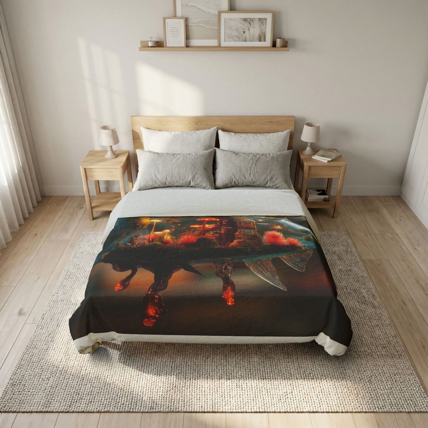 Forest Within Fish Cotton Duvet Cover – Bioluminescent Underwater Sanctuary