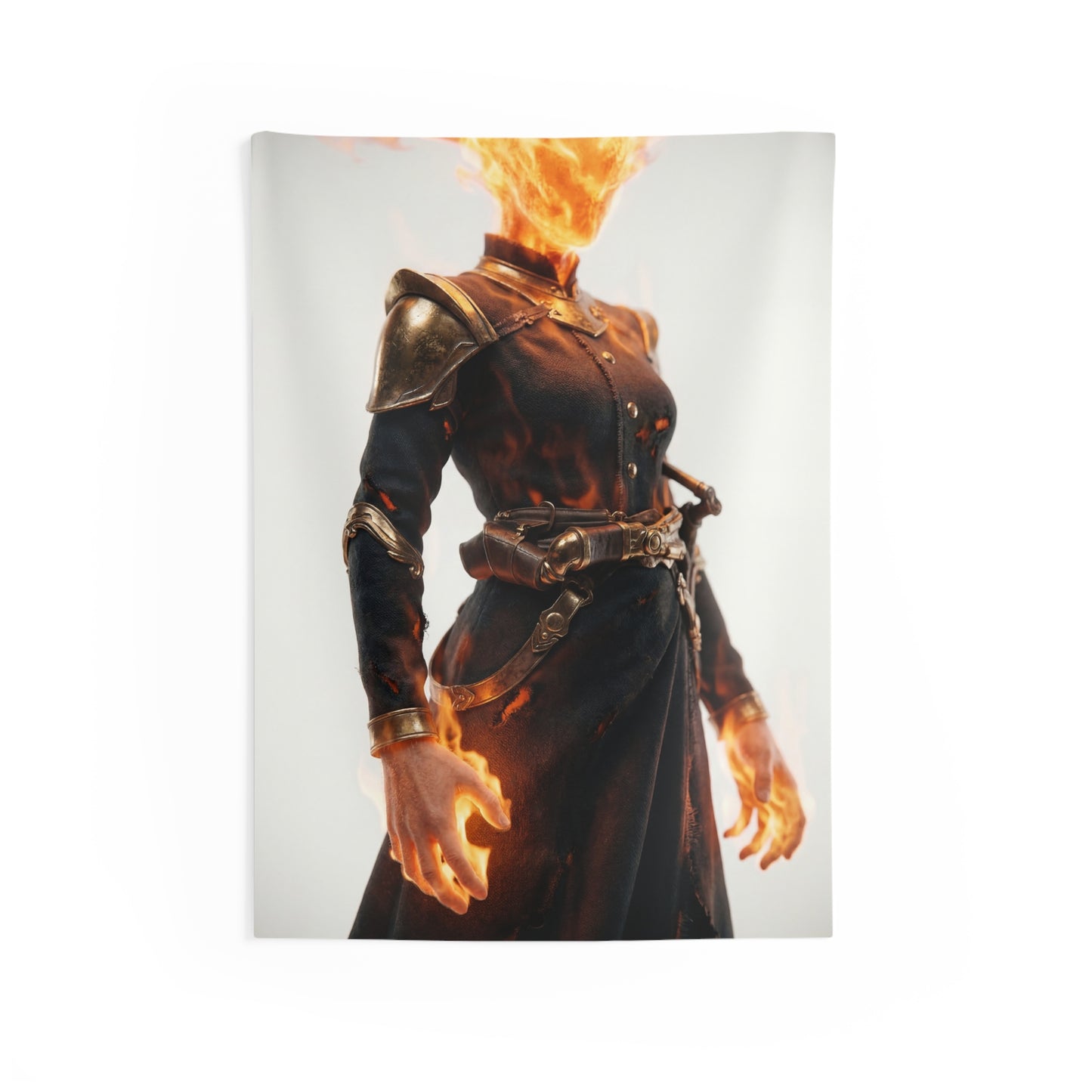 Flame-Wreathed Sentinel Indoor Wall Tapestries – Ash-Scarred Armor and Ember-Handed Grace