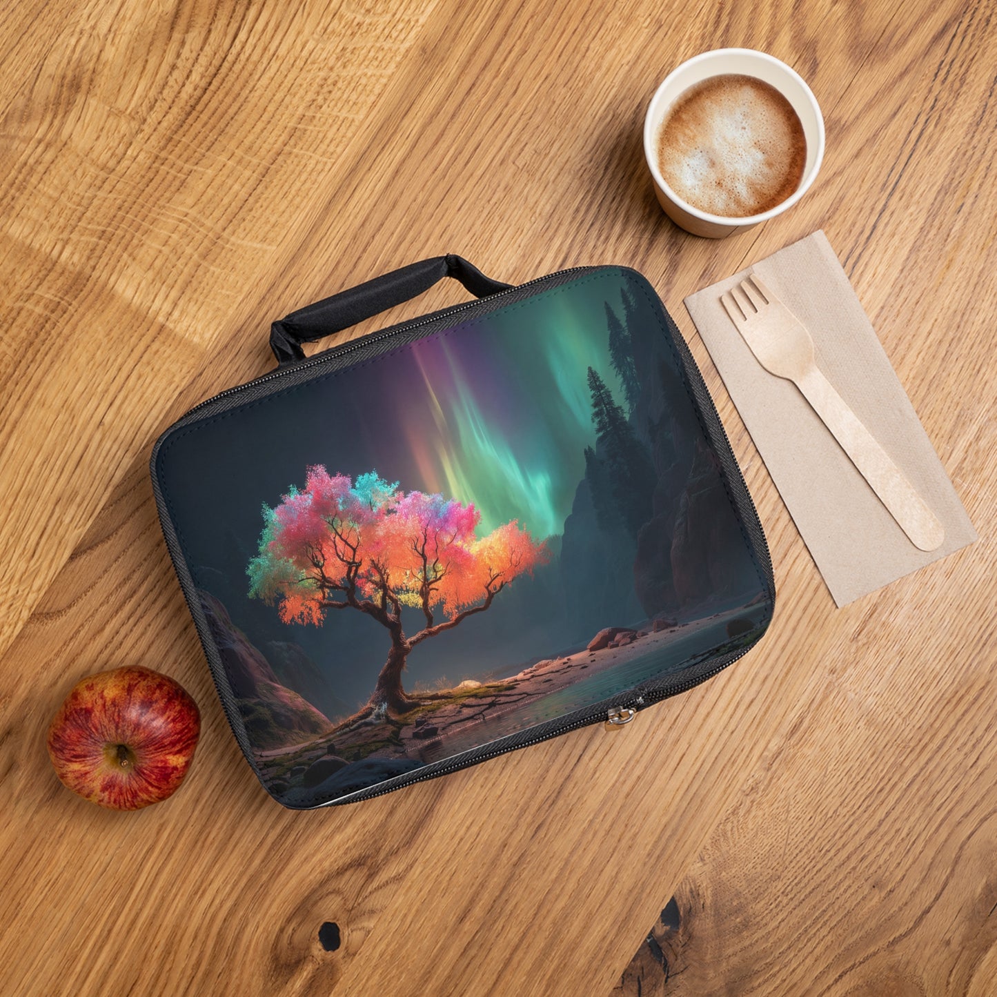 Chromatic Aurora Tree Lunch Bag – Canyon Glow Under Northern Lights