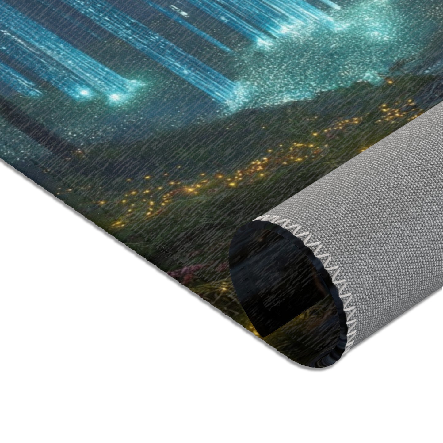 Whispering Forest Stream Rug – Azure Luminescence Dreamscape