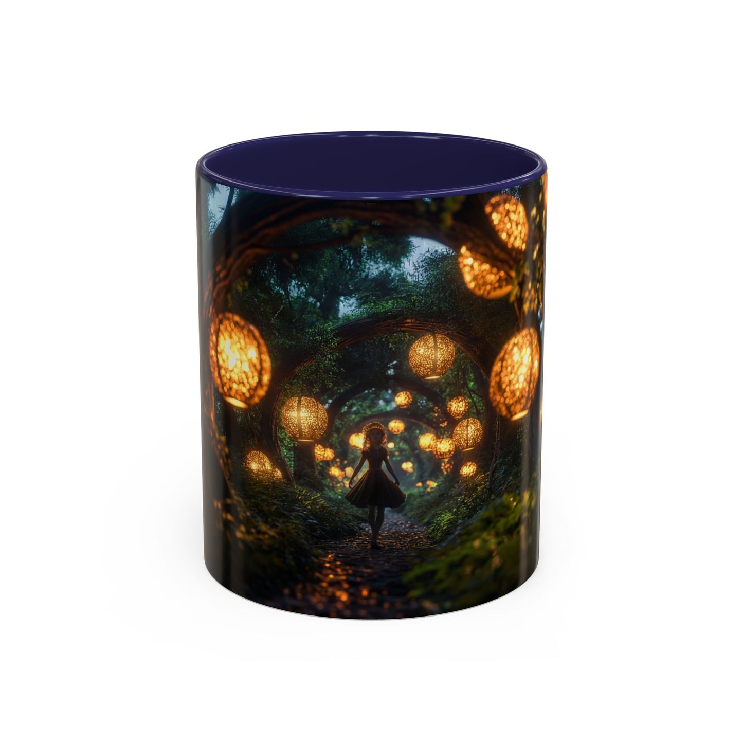 Luminous Forest Path Accent Coffee Mug (11, 15oz) – Warm Glow Through Ancient Branches