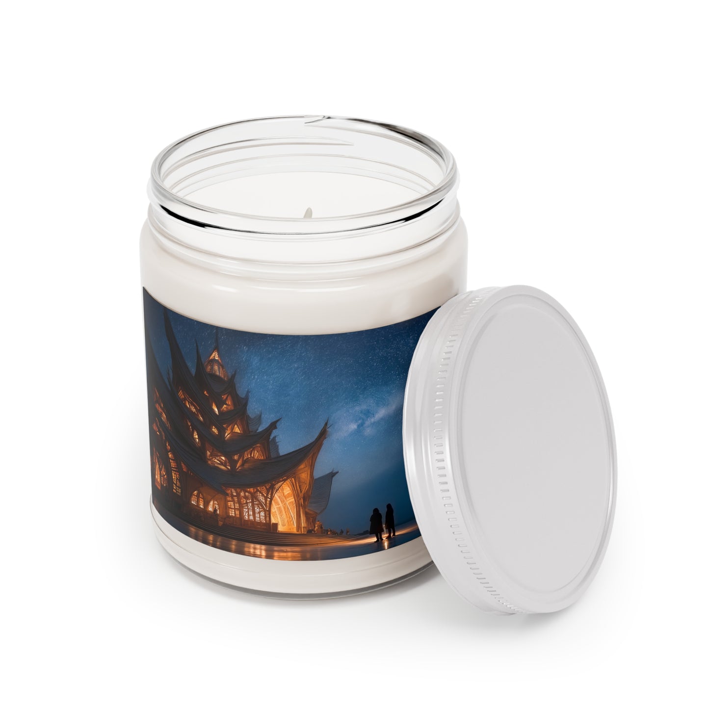 Celestial Temple Scented Soy Candles with White Lid, 9oz – Warm Light Beneath the Milky Way