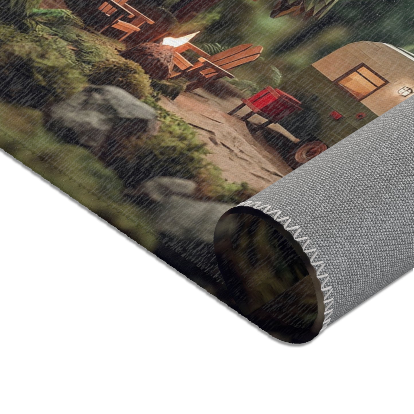 Forest Campervan Area Rug – Whispering Pines & Warm Light