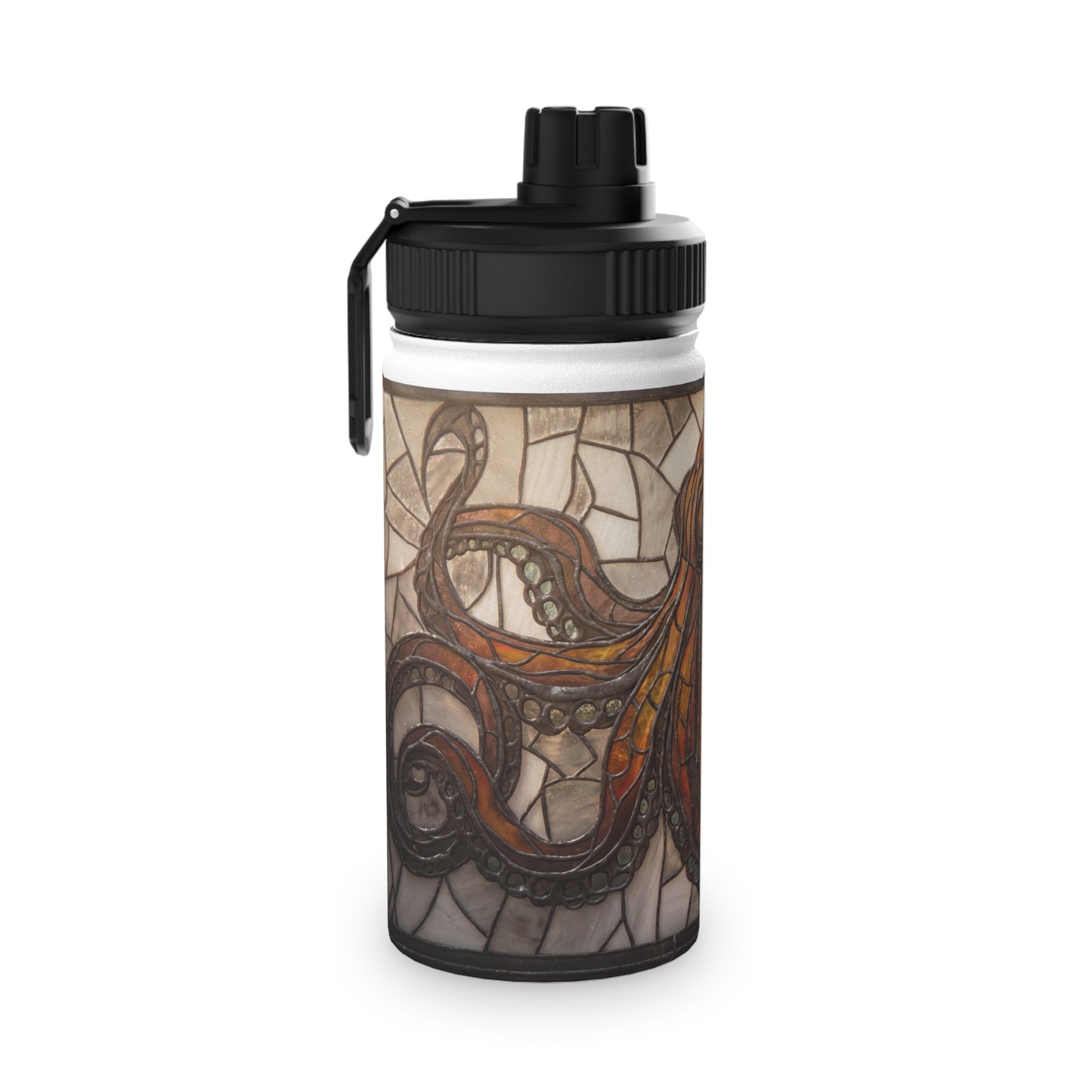 Stained Glass Octopus Water Bottle – Amber Abyss Design, Sports Lid