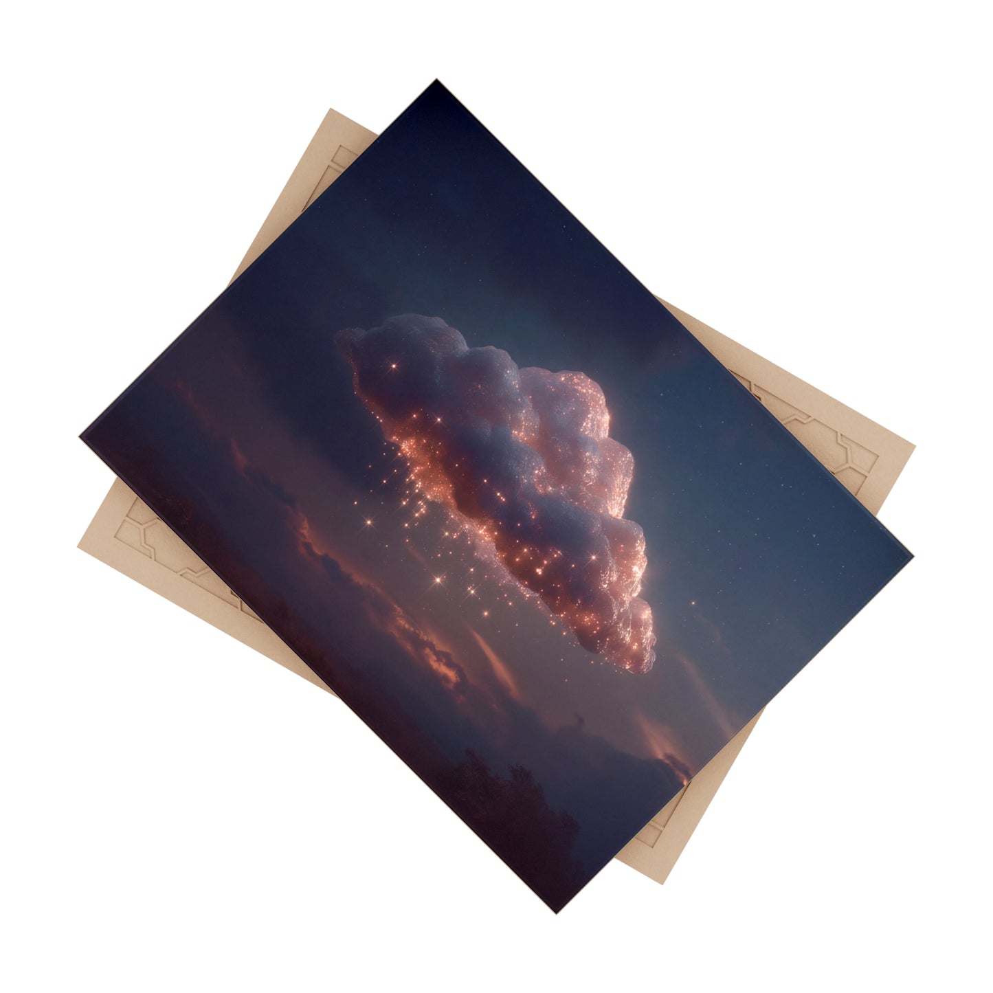 Celestial Cloud Ceramic Photo Tile – Indigo Sky Stardust Dreamscape