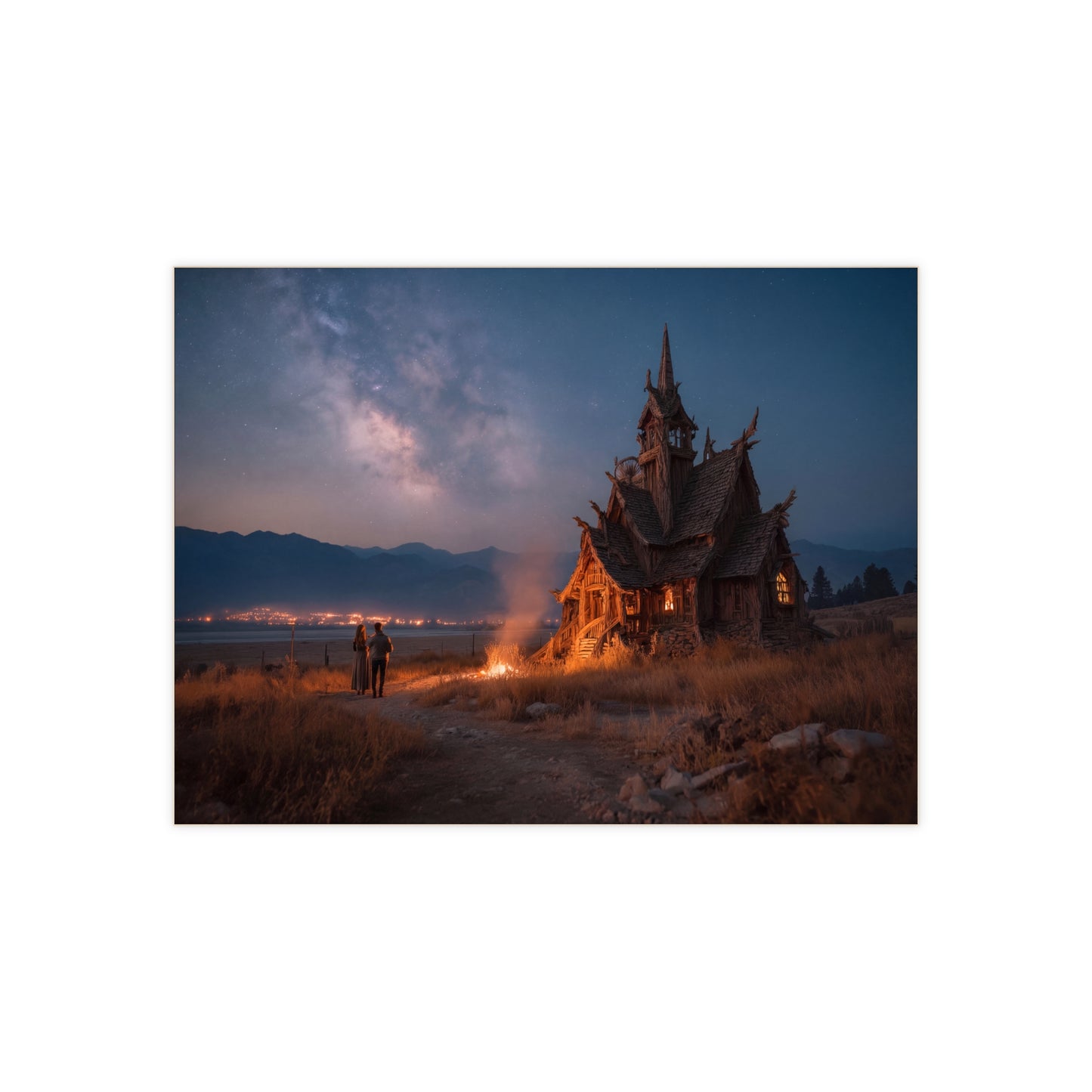 Starlit Chapel Under Milky Way Ceramic Photo Tile – Whispering Night Vigil