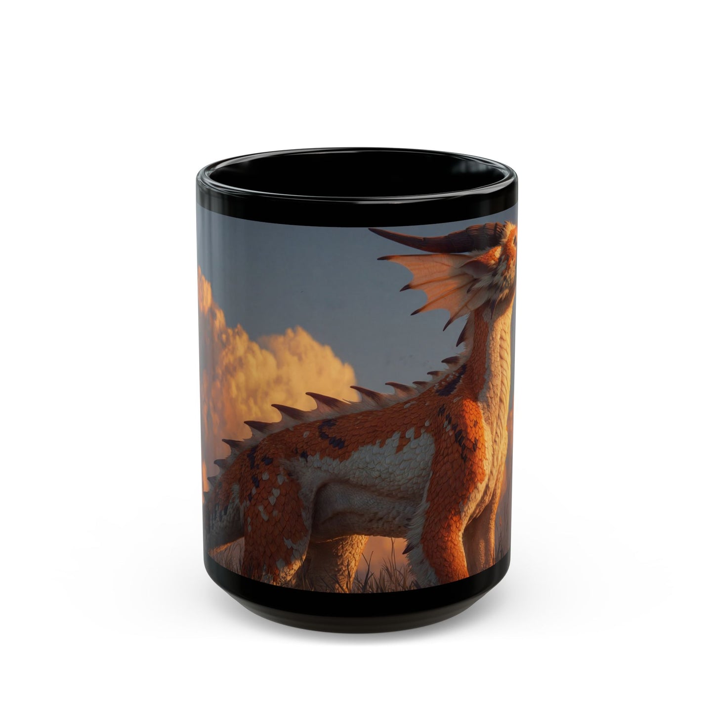Sunset Sentinel Dragon Mug – Warm Ember Glow on a Quiet Meadow