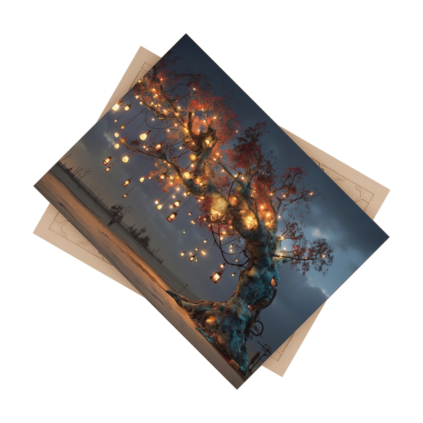 Whispering Lantern Tree Ceramic Photo Tile – A Desert’s Secret Glow