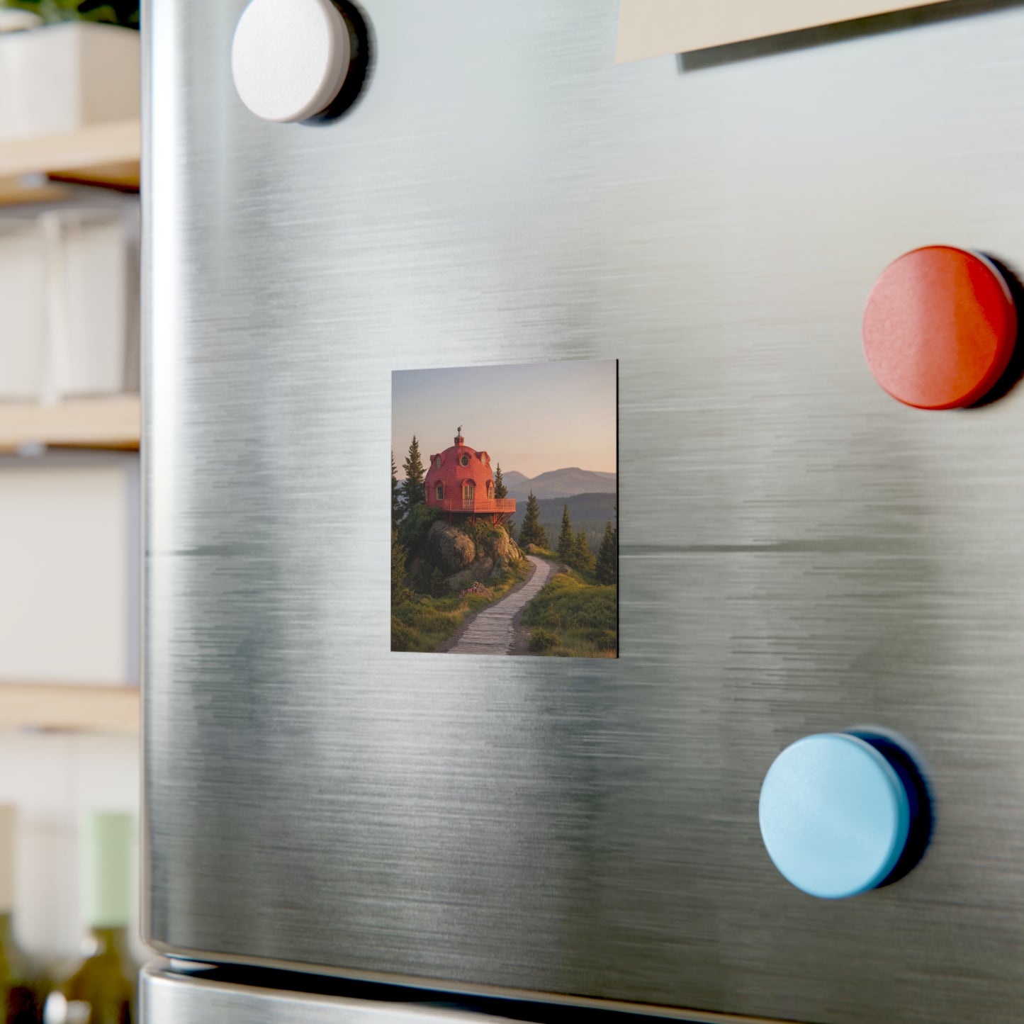 Red Dome Cottage Magnet – Sunset Peak Sanctuary