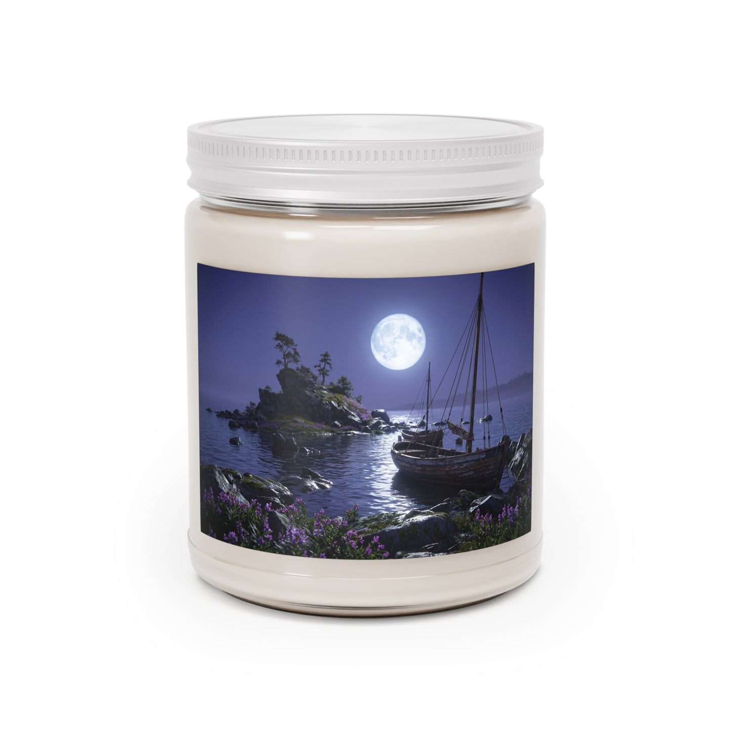 Moonlit Harbor Scented Soy Candles with White Lid, 9oz – Salt-Kissed Twilight Serenity