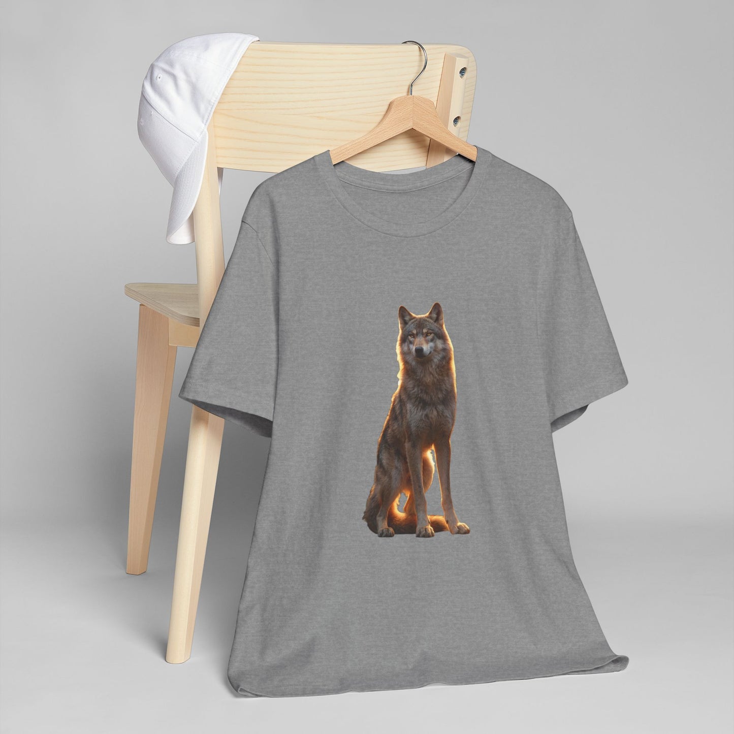 Sentinel Wolf Unisex Jersey T-Shirt – Golden Hour Guardian Portrait
