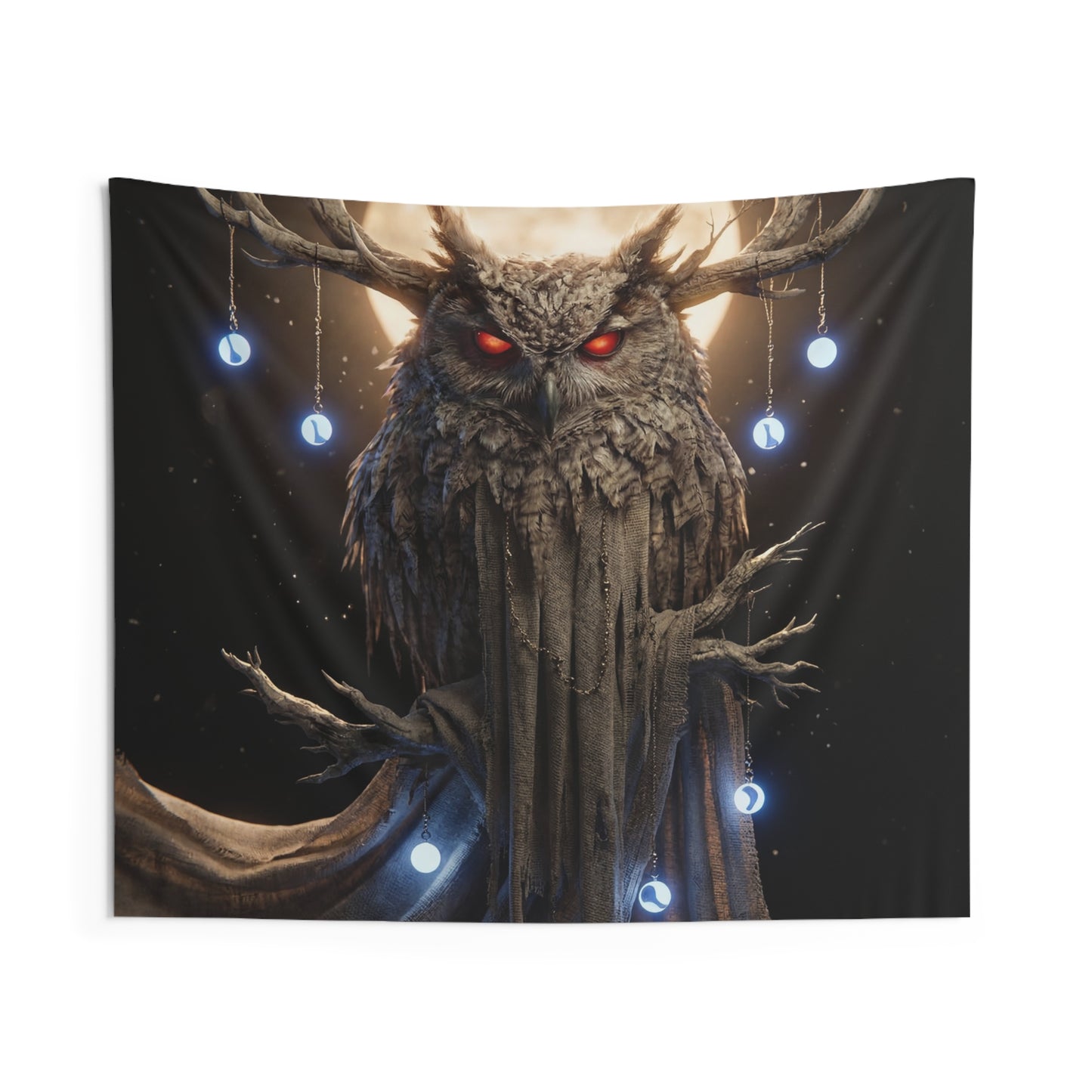 Lunar Owl Sentinel Indoor Wall Tapestries – Wisdom Under the Full Moon Glow