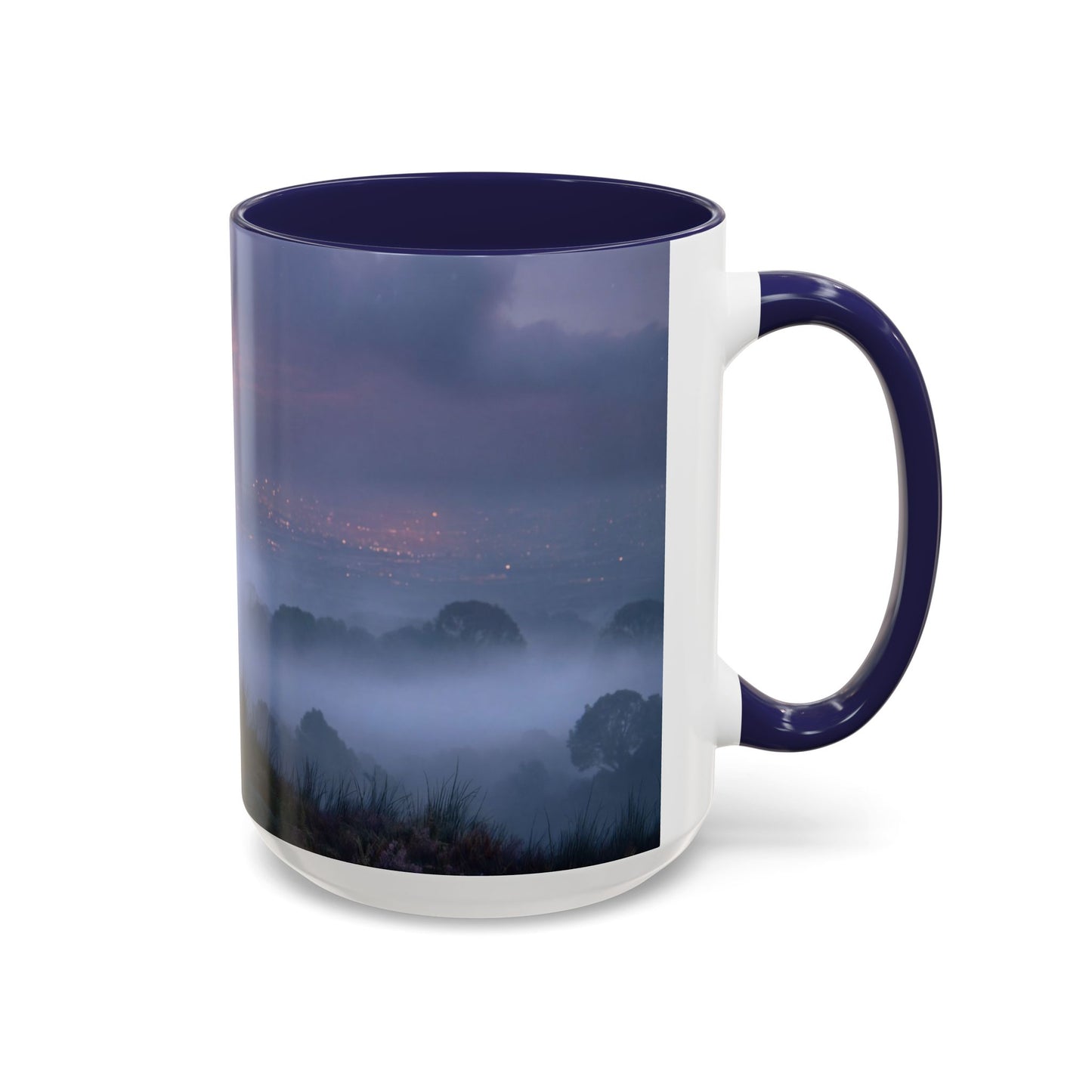 Moonlit Mycophile Accent Coffee Mug (11, 15oz) – Twilight Guardian of the Fungal Peaks
