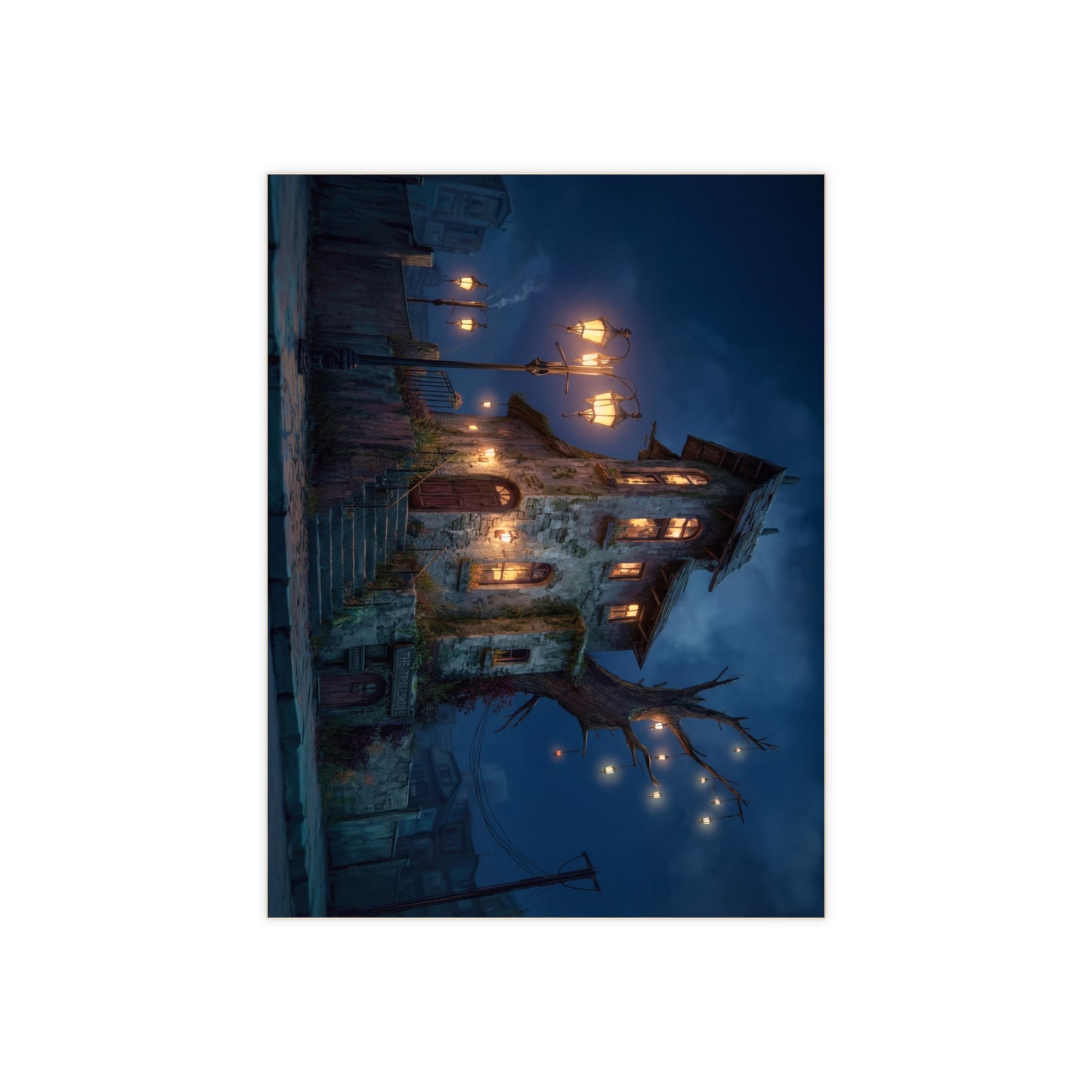 Trollskull Inn Ceramic Photo Tile – Warm Light in a Worn Stone World