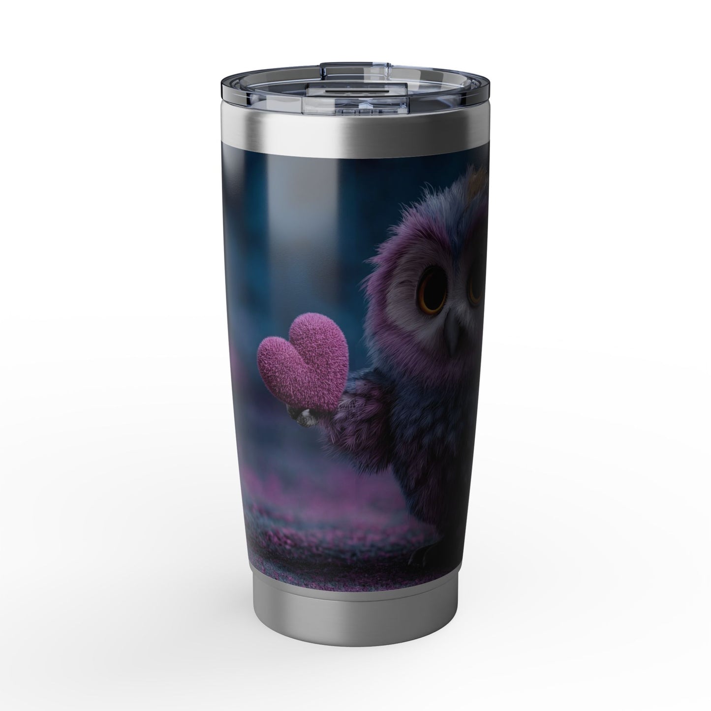 Velvet Owl with Heart Tumbler – Midnight Whimsy in a Cup