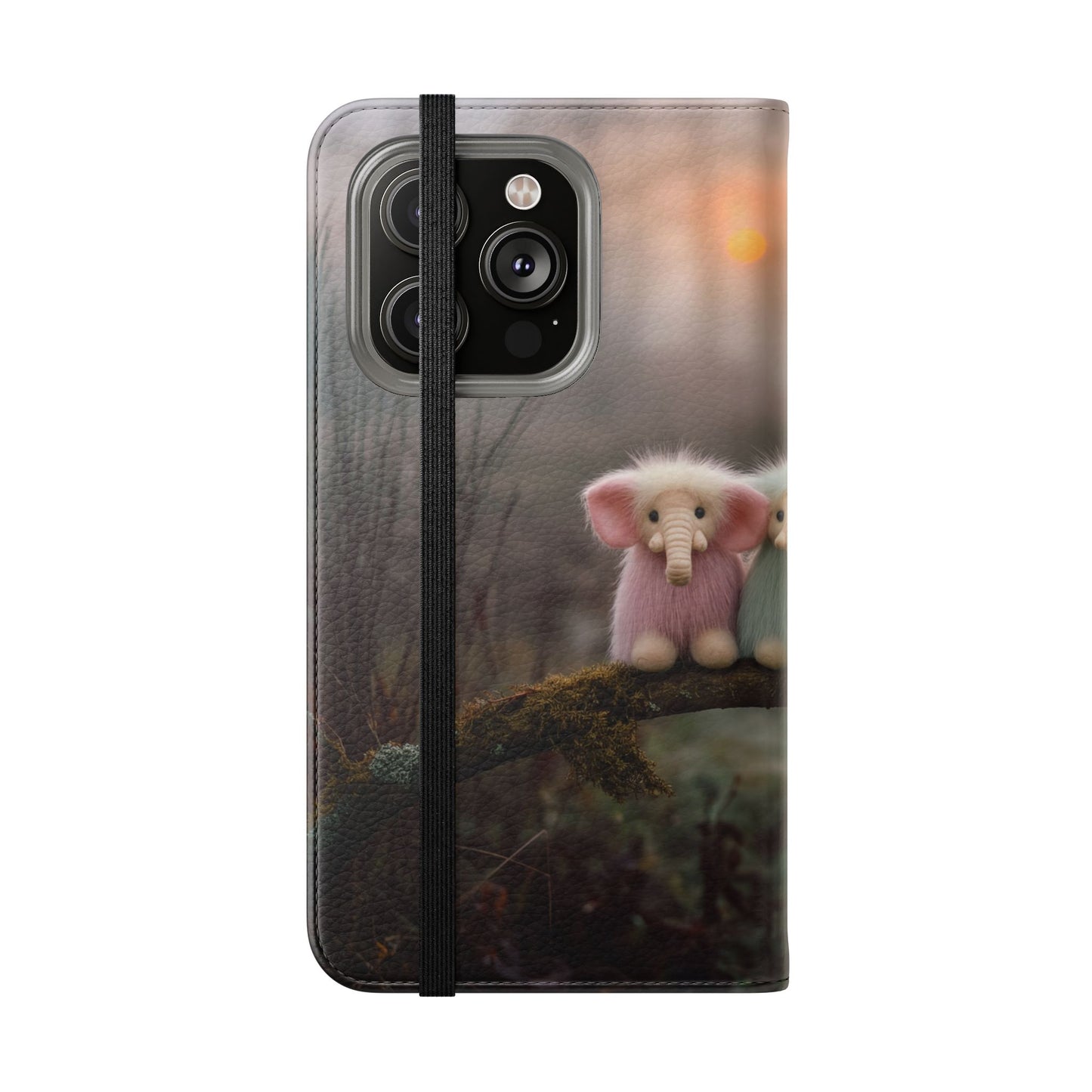 Mossy Branch Elephants Flip Cases – Pastel Fluff Guardians