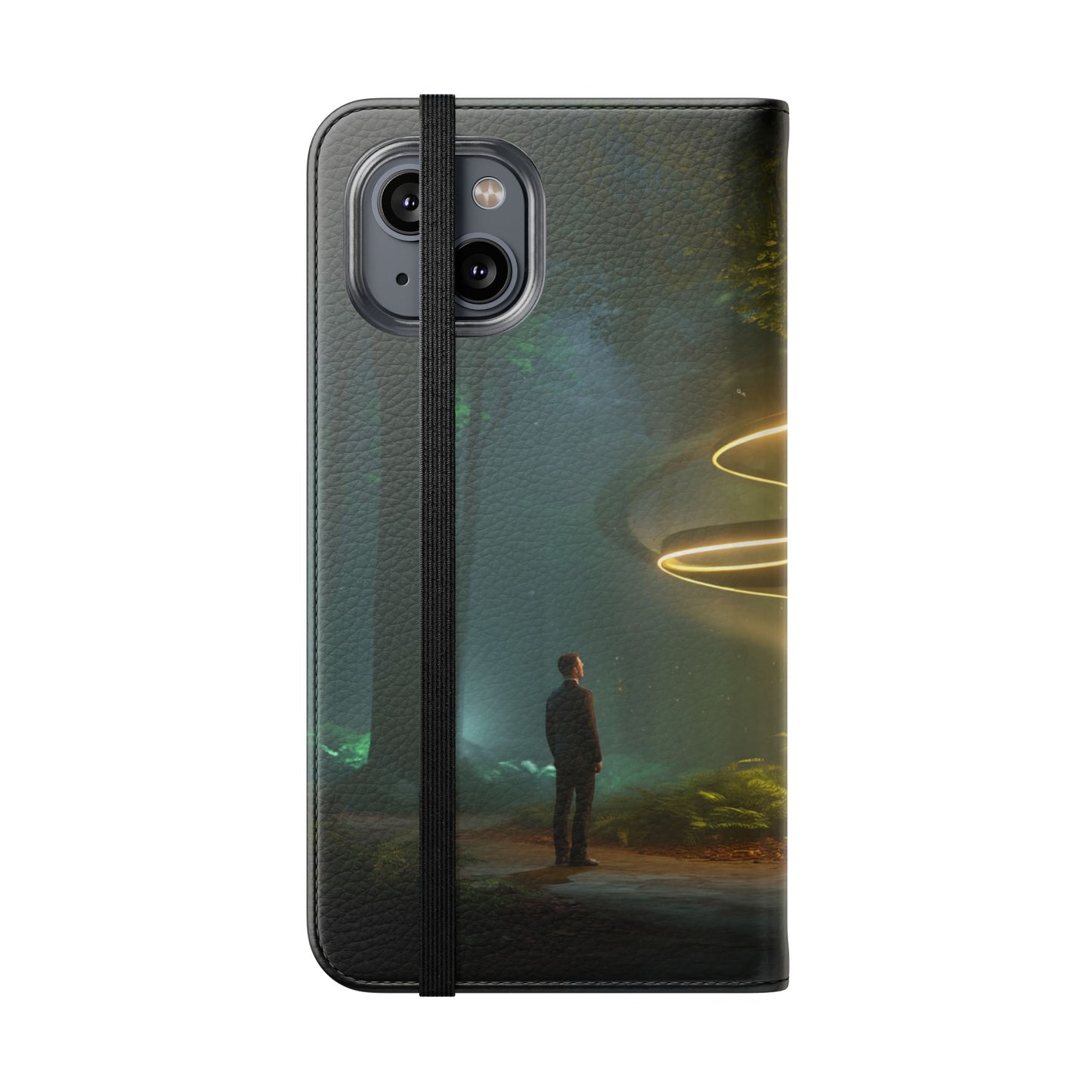 Luminous Spiral Forest Flip Cases – Golden Light Rings Mystery Scene