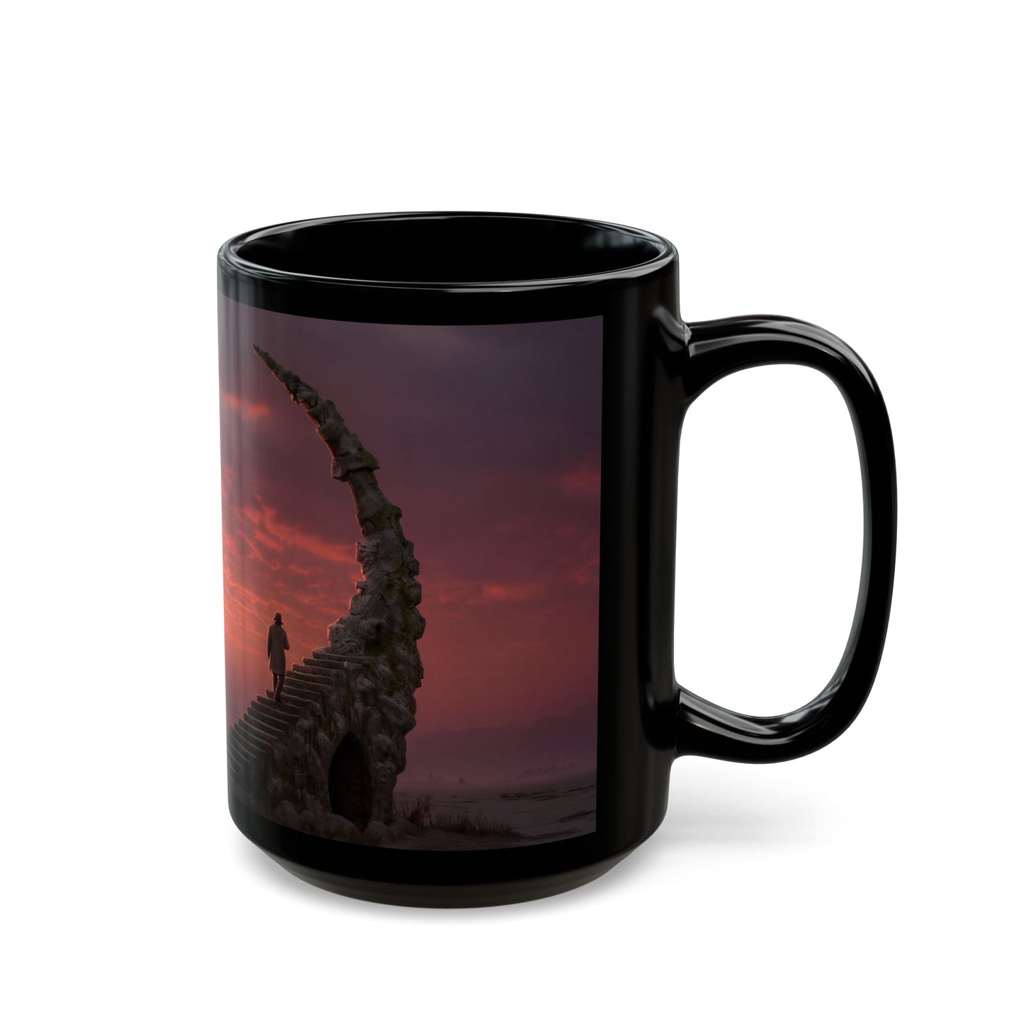 Lone Traveler Stairway Mug – Crimson Twilight Ascension