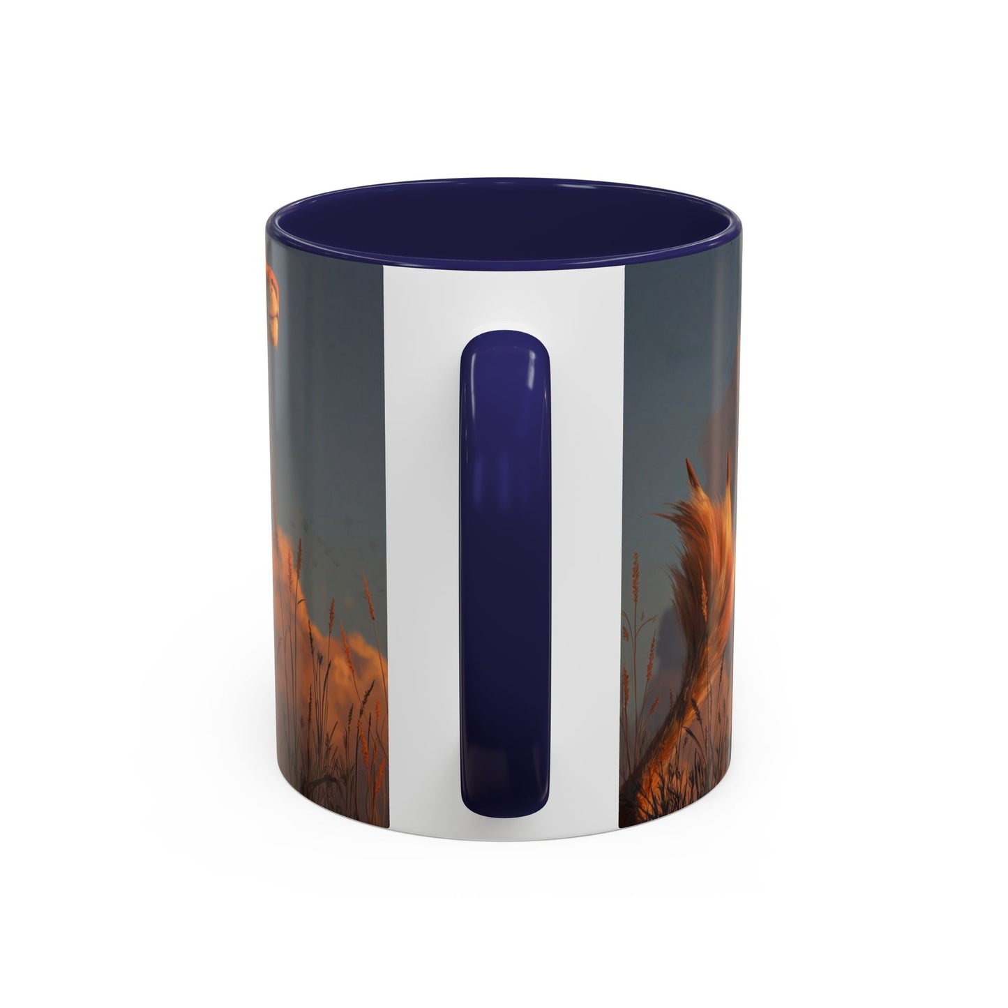 Sunset Dragon Accent Coffee Mug (11, 15oz) – Warm Ember Guardian in Golden Grasses