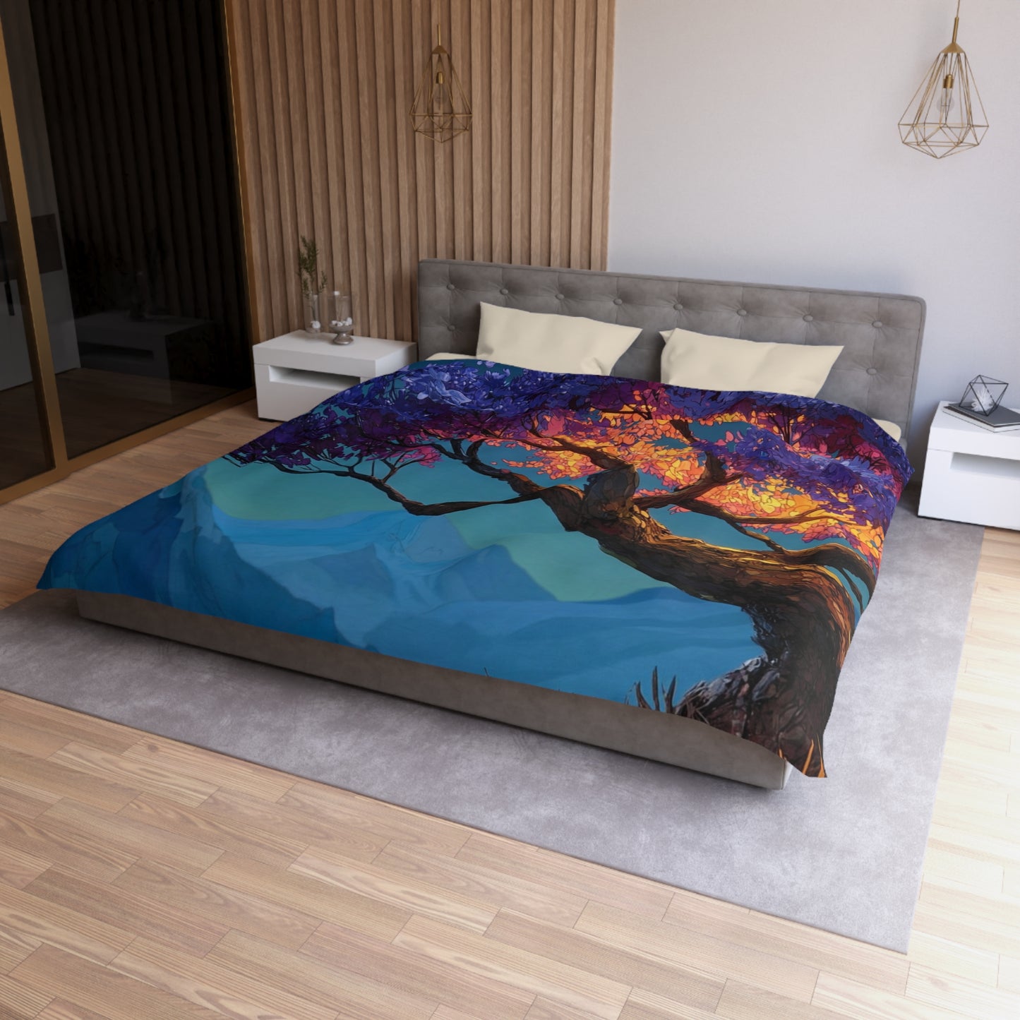 Celestial Tree Microfiber Duvet Cover – Twilight Bloom Sanctuary
