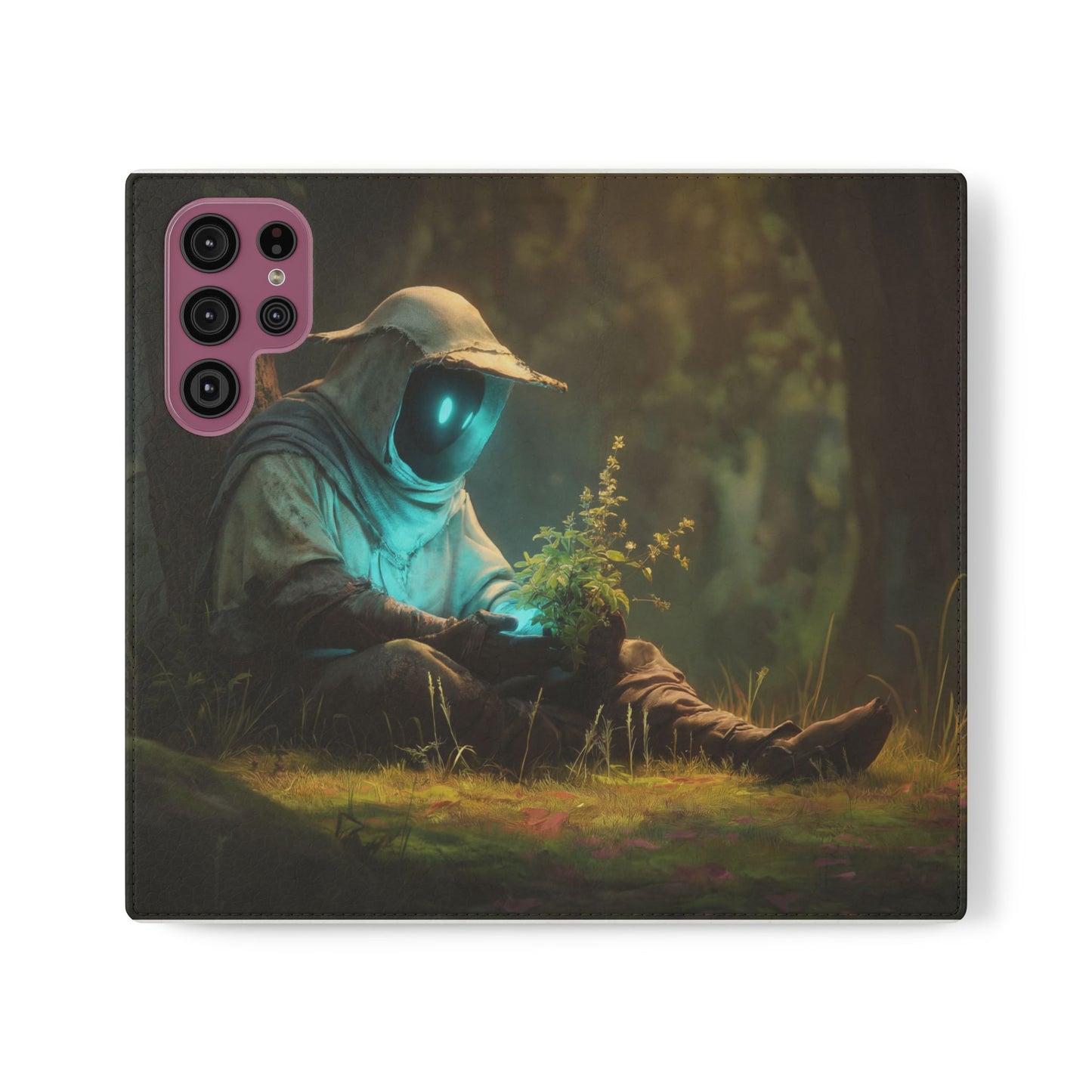 Glowing Orb Hooded Guardian Flip Cases – Bioluminescent Forest Keeper