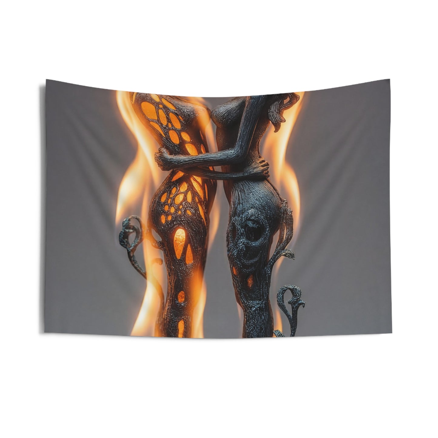 Flame-Woven Lovers Indoor Wall Tapestries – Embers of Intertwined Souls