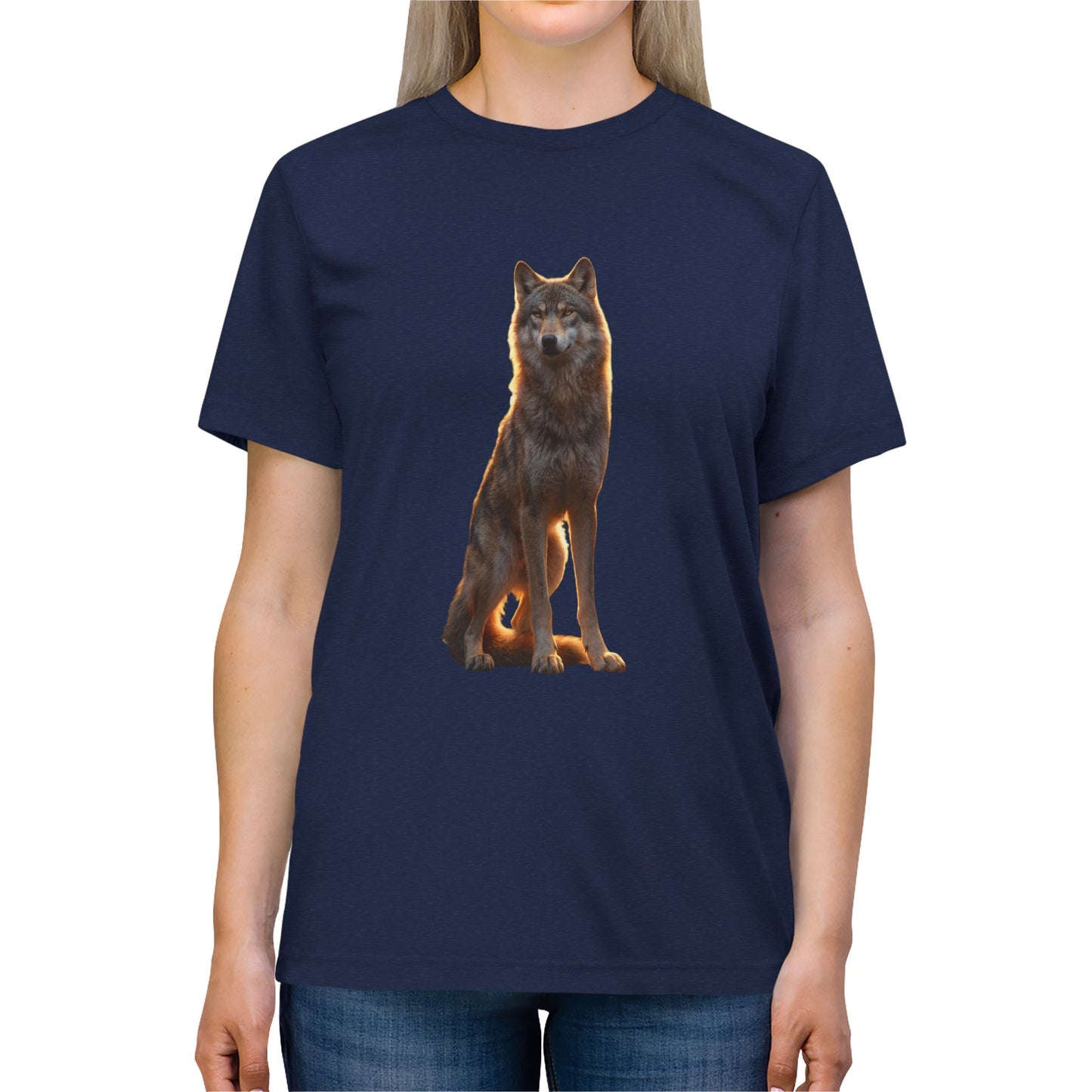 Golden Hour Wolf Unisex Triblend Tee – Sentinel in Warm Light