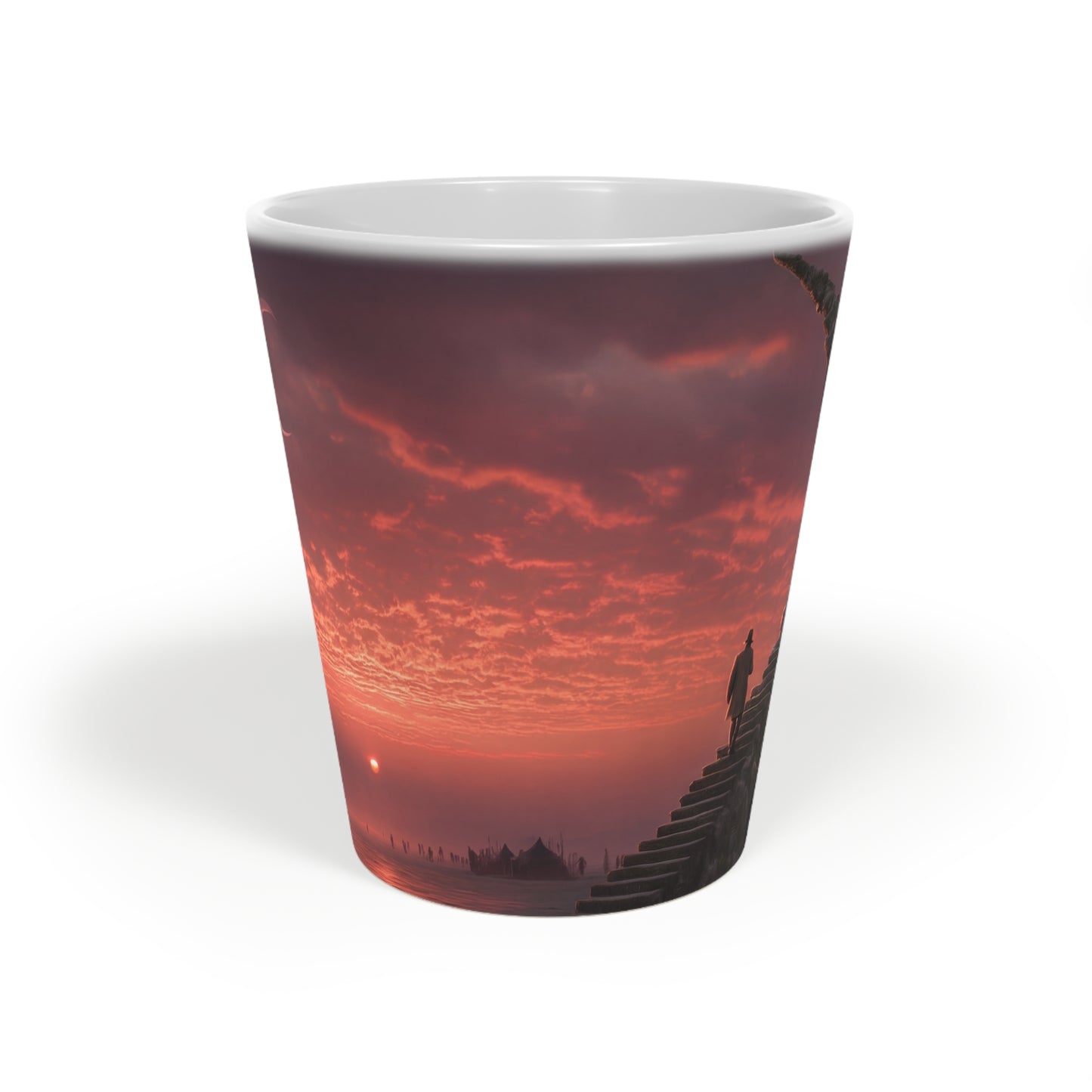 Crimson Horizon Lantern Mug – Twilight Staircase Coffee Cup
