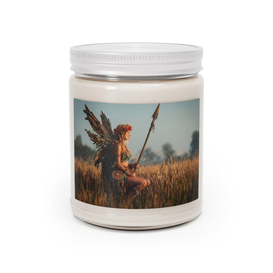 Warrior Fairy in Wheat Field Scented Soy Candles with White Lid, 9oz – Golden Hour Guardian