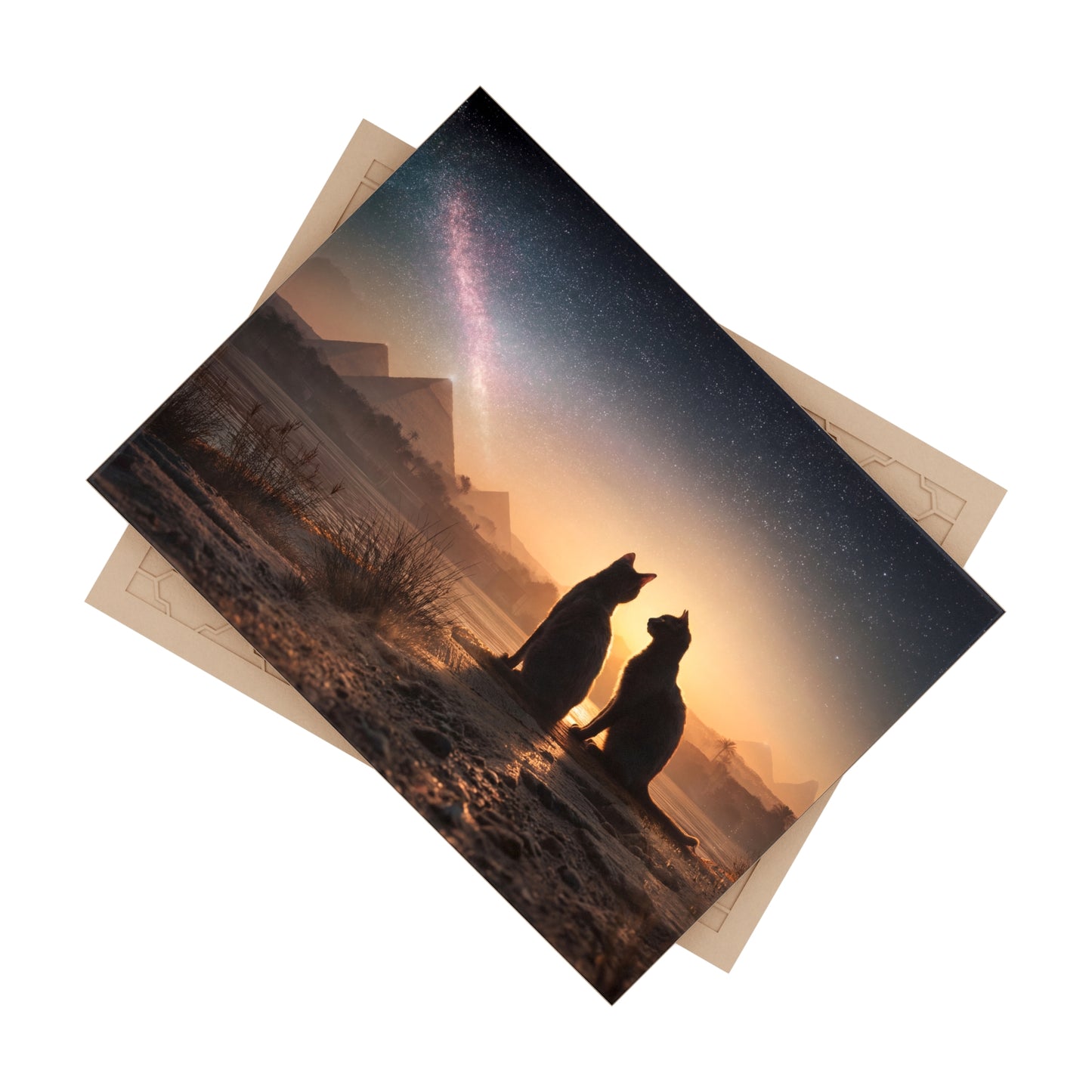 Starlit Pyramids Cat Tile – Whispers of Ancient Nightscape