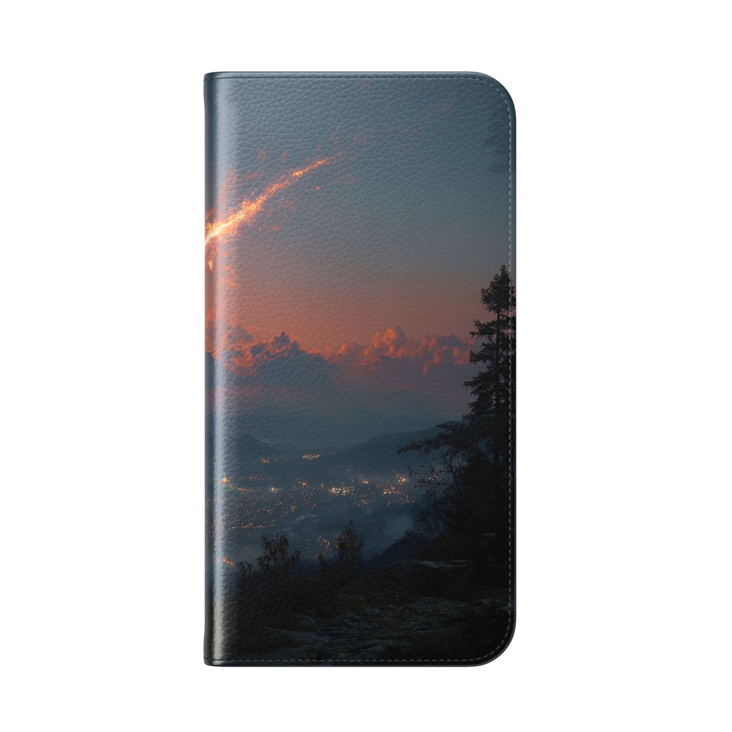 Meteor Over Valley Flip Cases – Crimson Sky Sentinel Cover